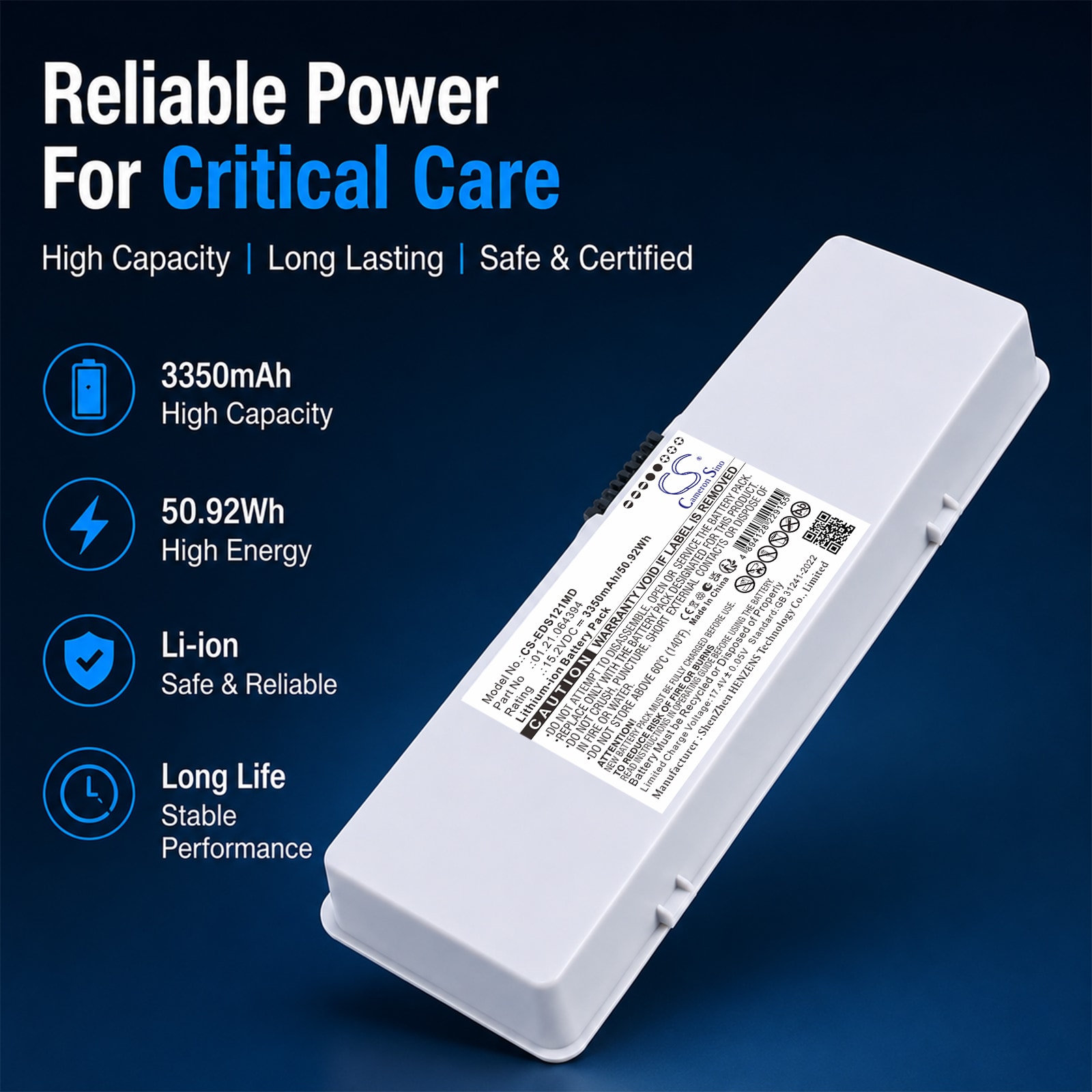 Batteri til medisinsk utstyr fra EDAN: iSE-1016, ISE-1210, iSE-1810