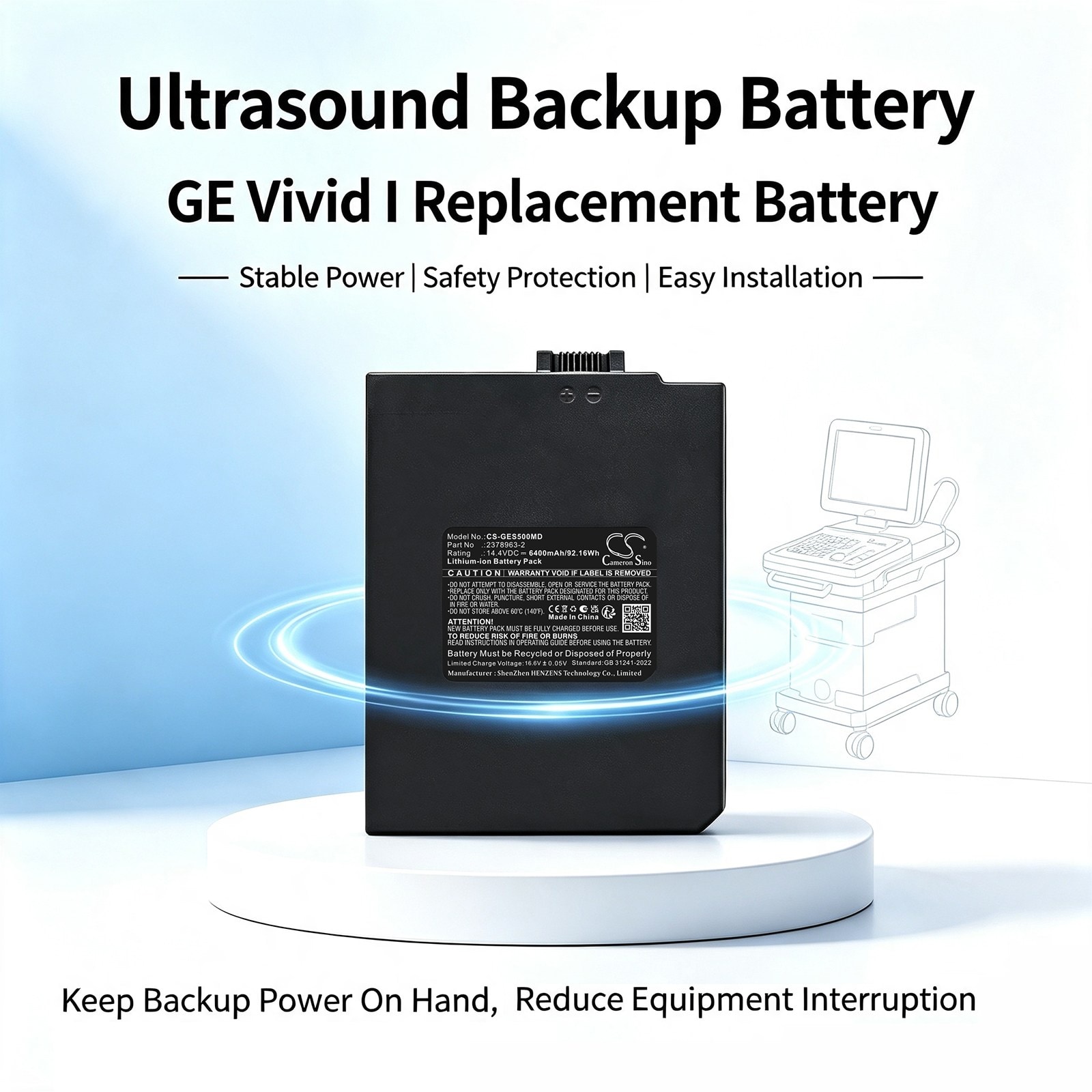 Batteri til medisinsk utstyr for GE-ultralydapparater Voluson I, Vivid I, Vivid q m.fl.