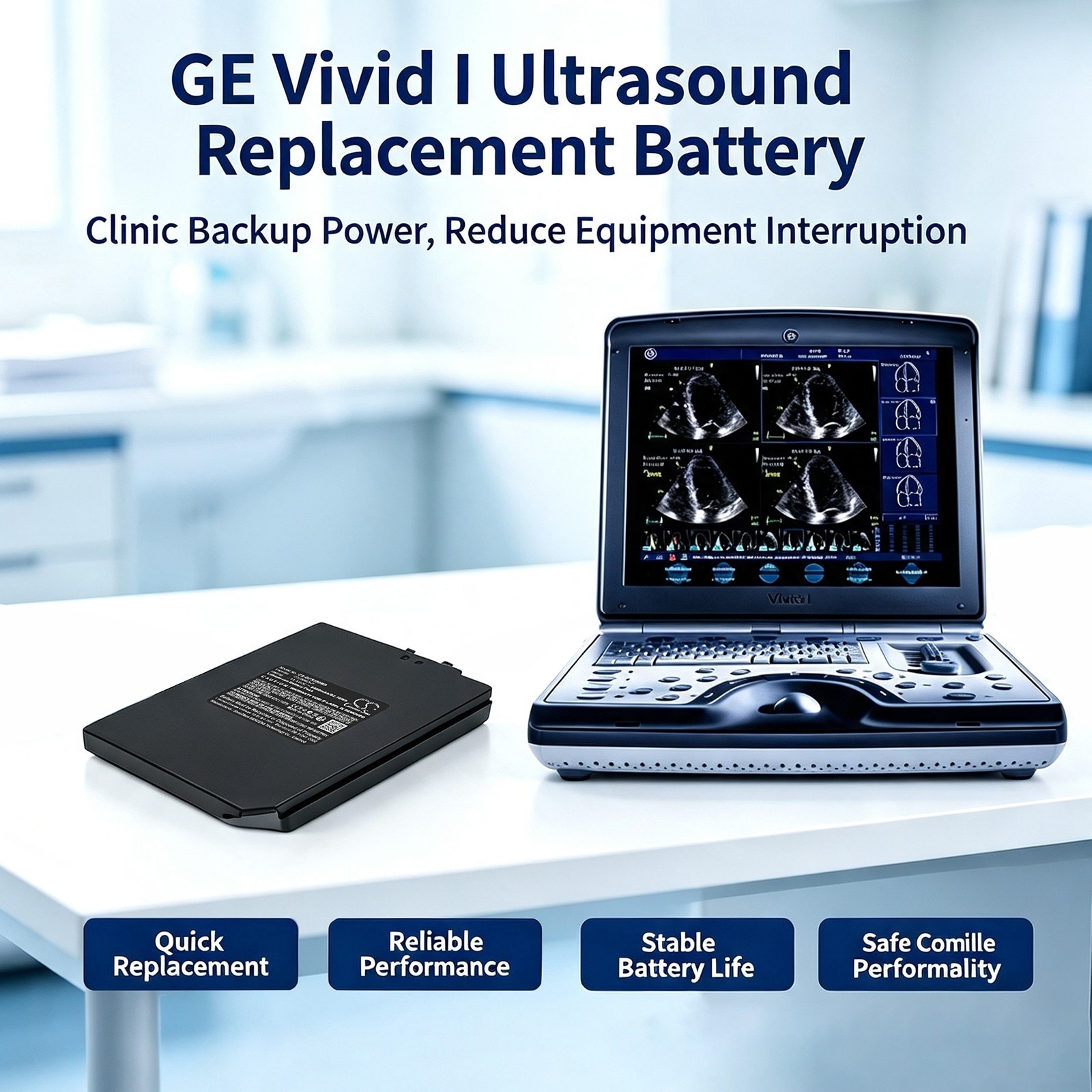 Batteri til medisinsk utstyr for GE-ultralydapparater Voluson I, Vivid I, Vivid q m.fl.