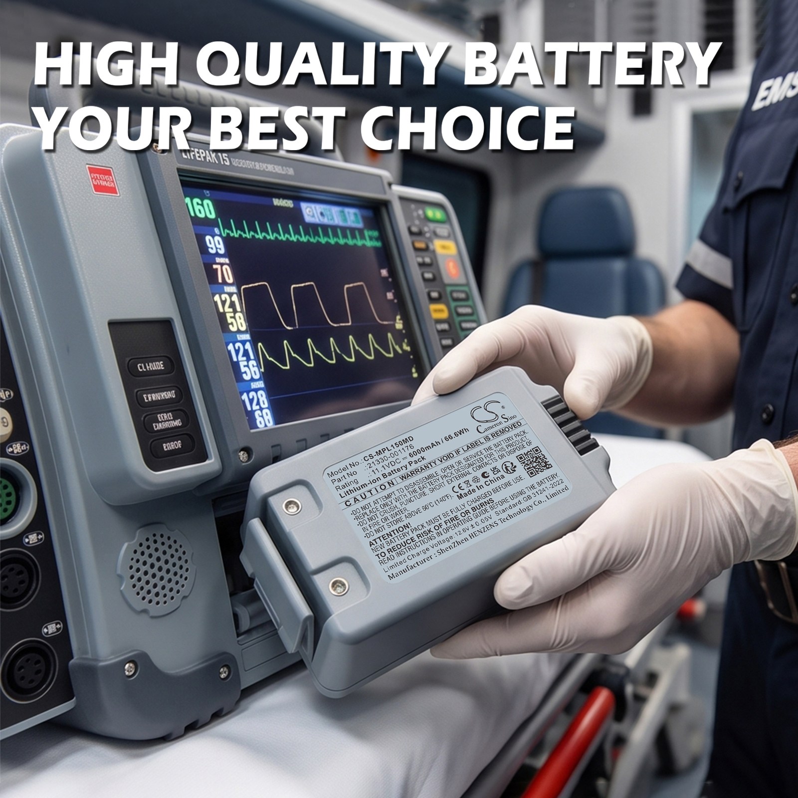 Batteri til medisinsk utstyr for Physio-Control Lifepak 15