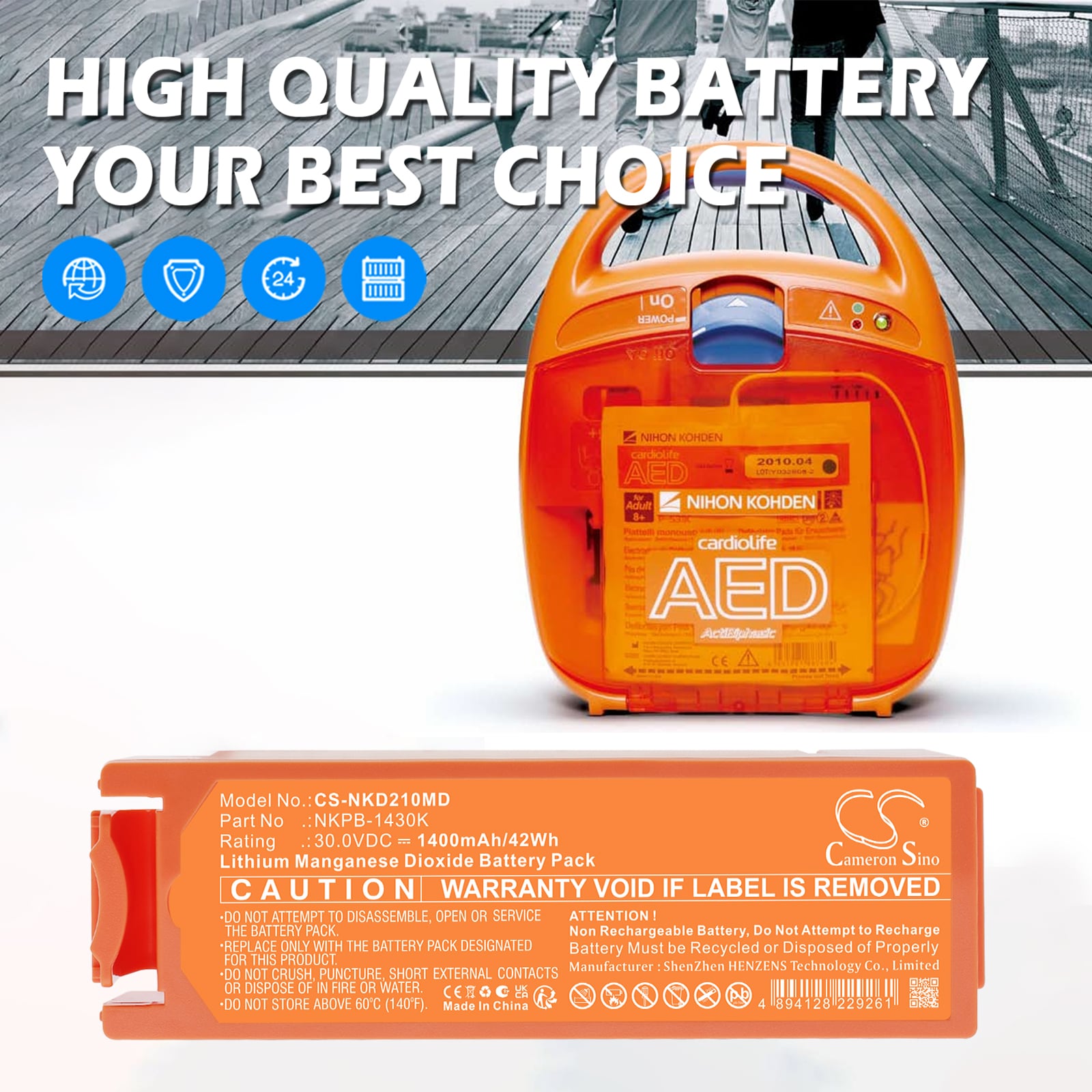 Batteri til medisinsk utstyr fra Nihon Kohden AED-2100K, defibrillator Cardiolife AED2100