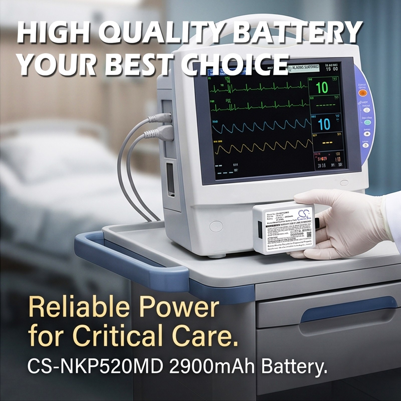 Batteri til medisinsk utstyr fra Nihon Kohden: BSM1700, BSM-3000, BSM3000 m.fl.