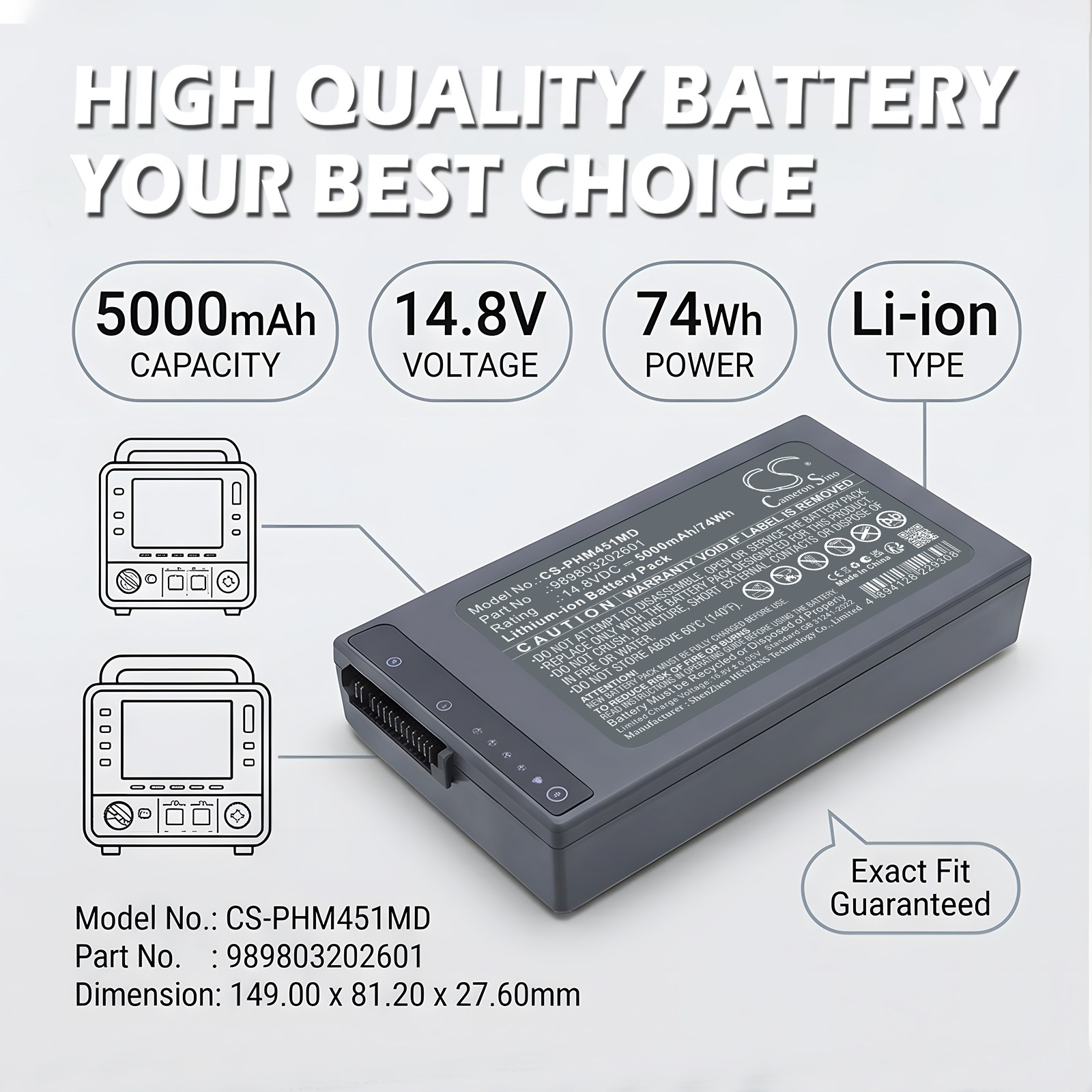 Batteri til medisinsk utstyr for Phillips Monitor Intrepid RX