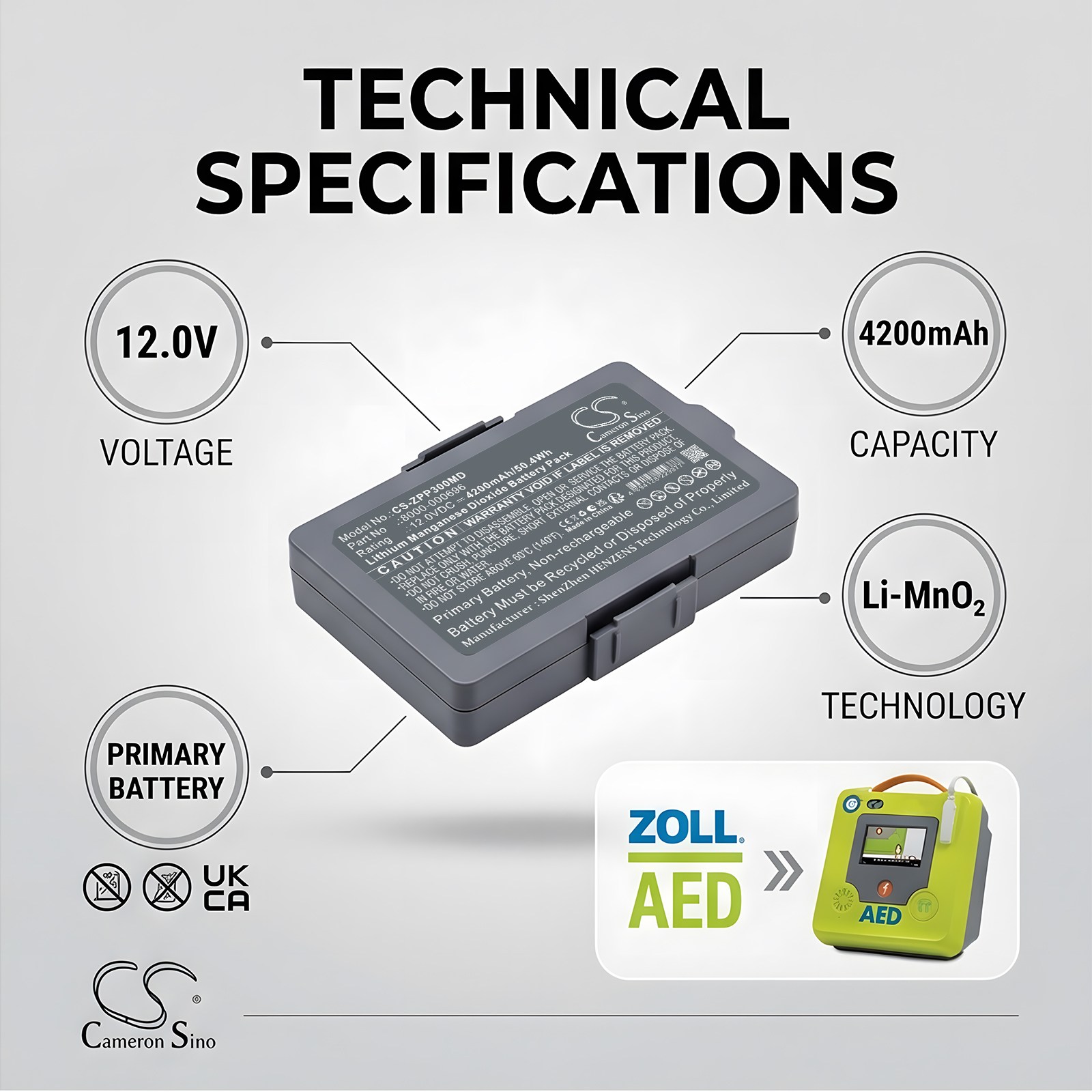 Batteri til Medisinsk for Zoll AED 3