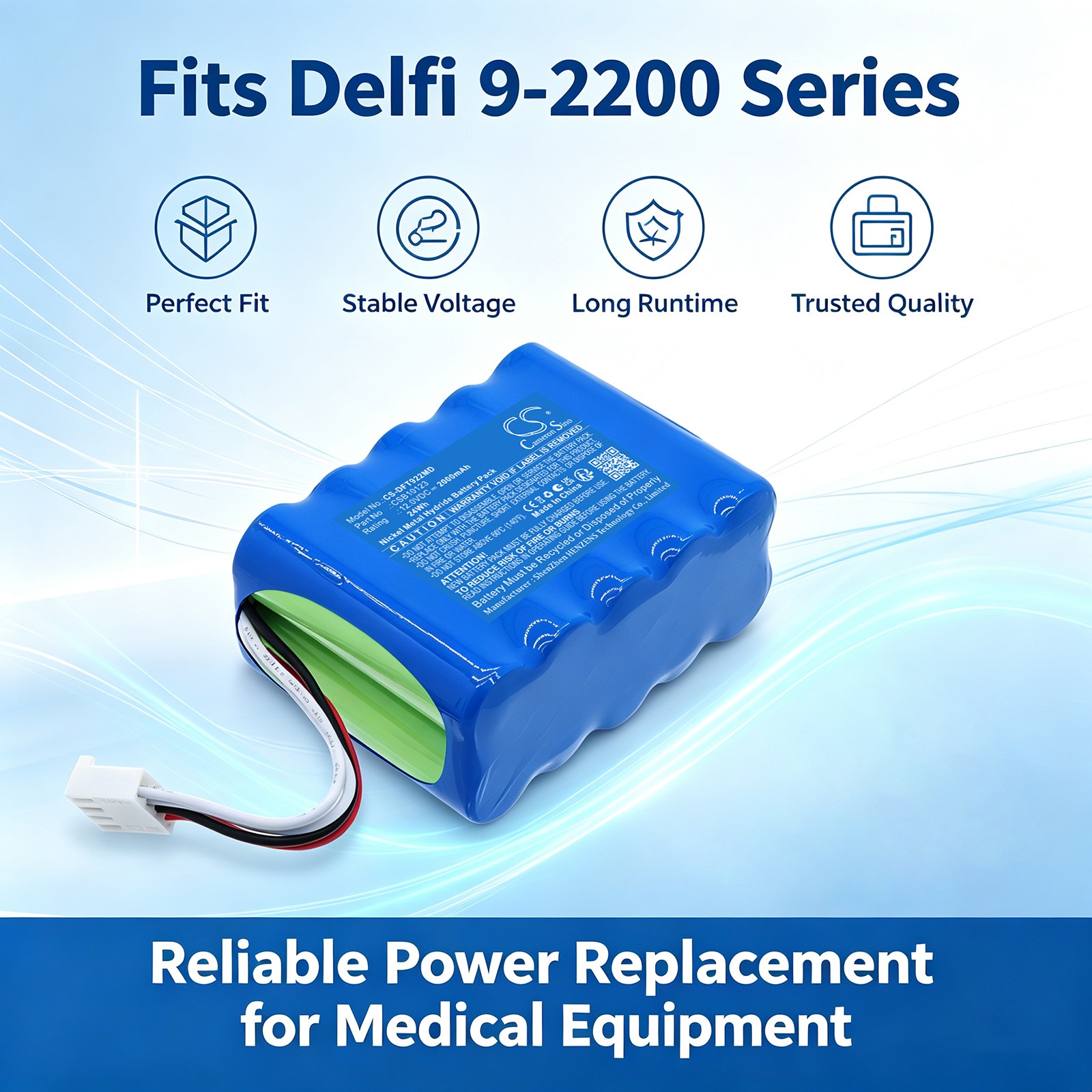 Batteri til medisinsk utstyr for Delfi 7-2200-007, 9-2200, PTSii bærbar turniké