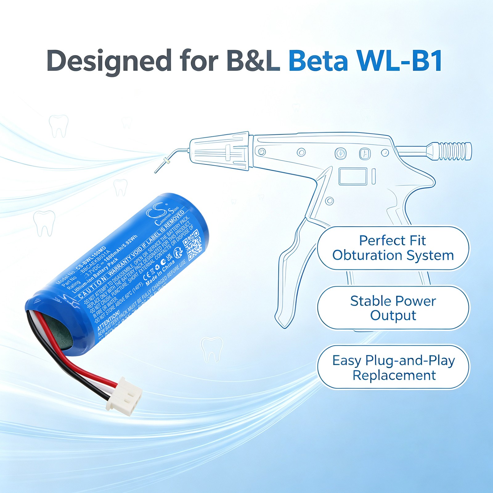 Batteri til medisinsk utstyr for B&L Beta, Beta Mini, SuperEndo-Β m.fl.
