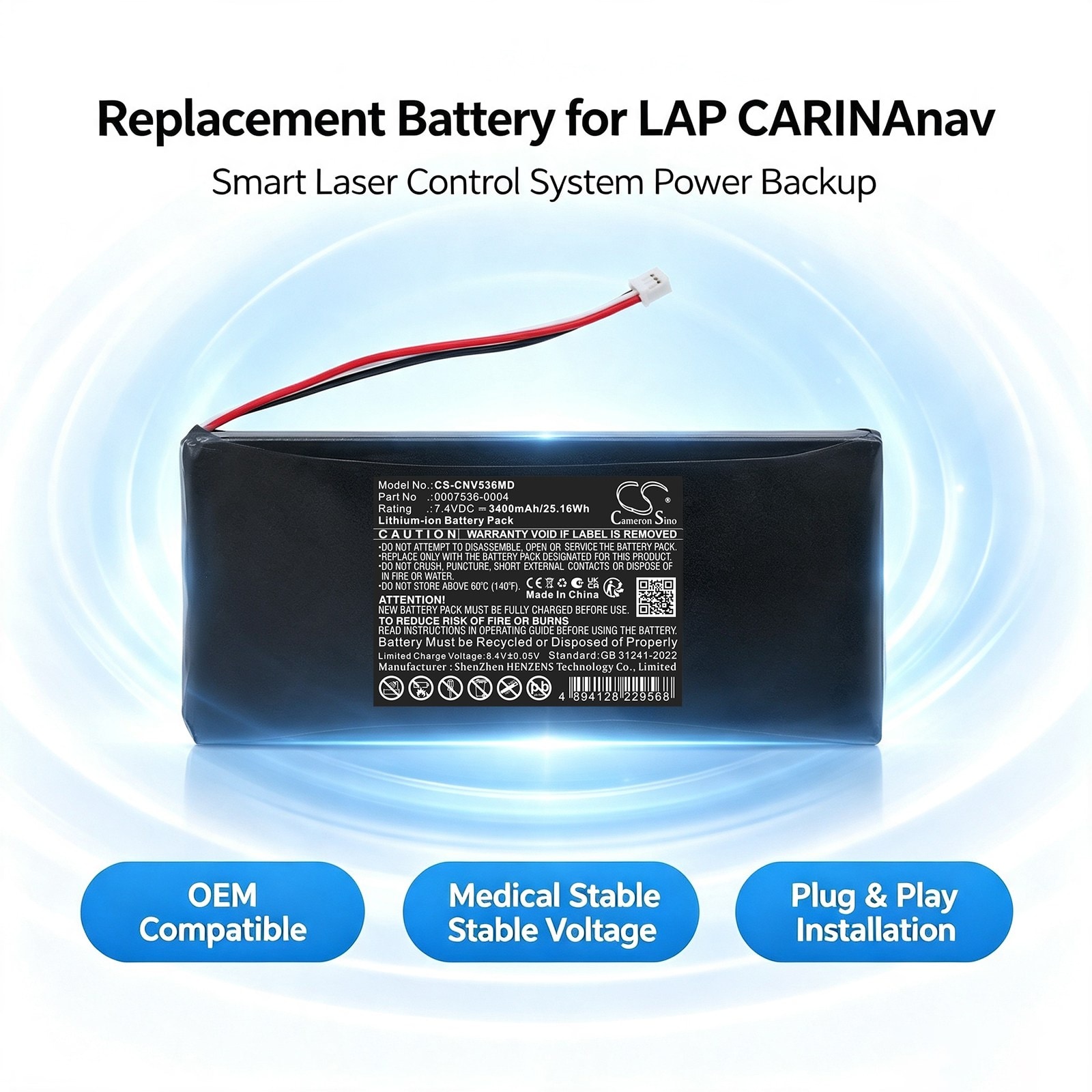 Batteri til medisinsk utstyr for LAP CARINAnav Smart laser control
