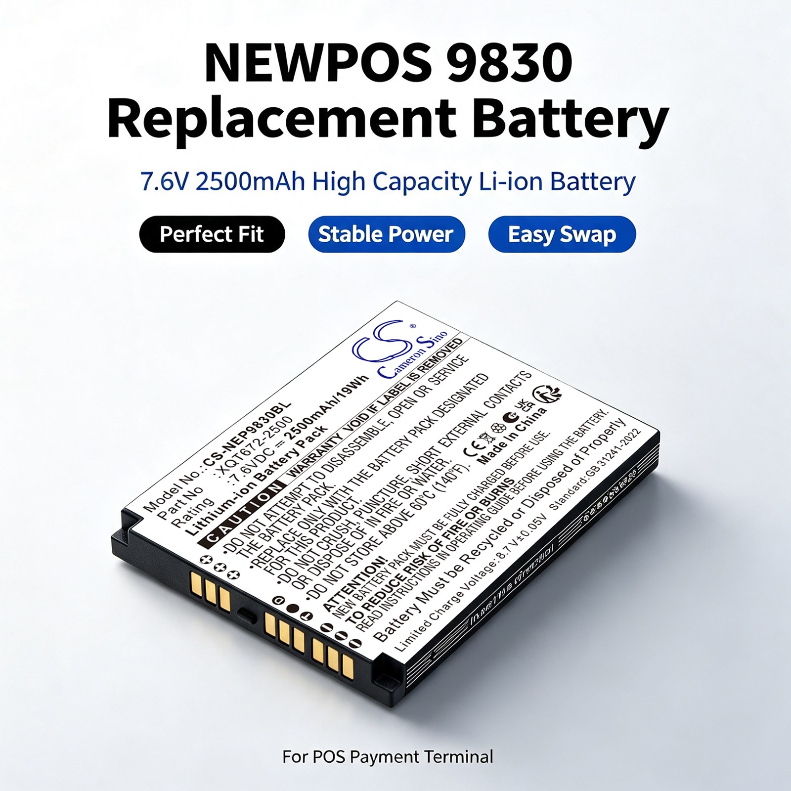 Batteri til betalingsterminal for NEWPOS 9830, NEW9830