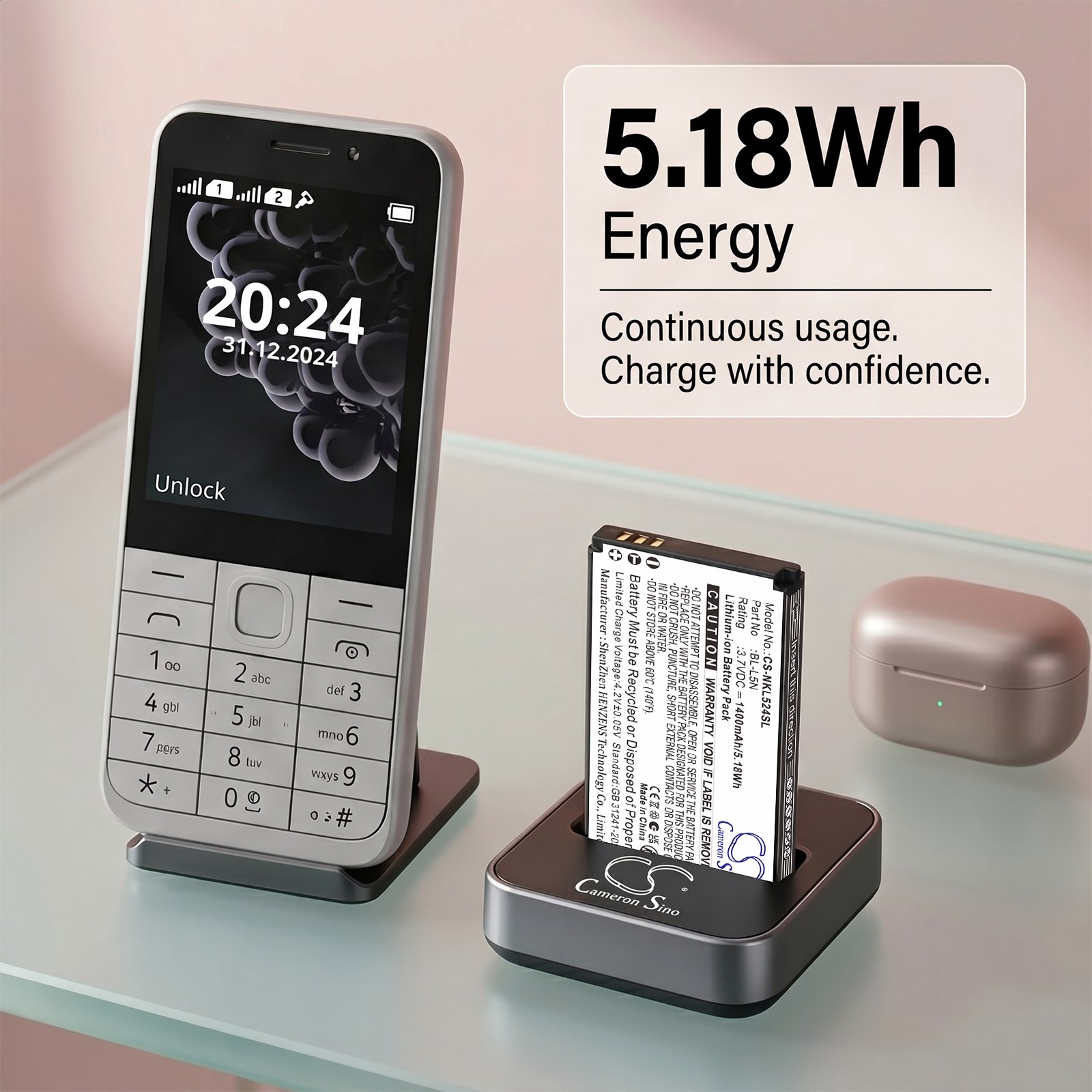 Batteri til mobiltelefon, smarttelefon for Nokia 230 2024