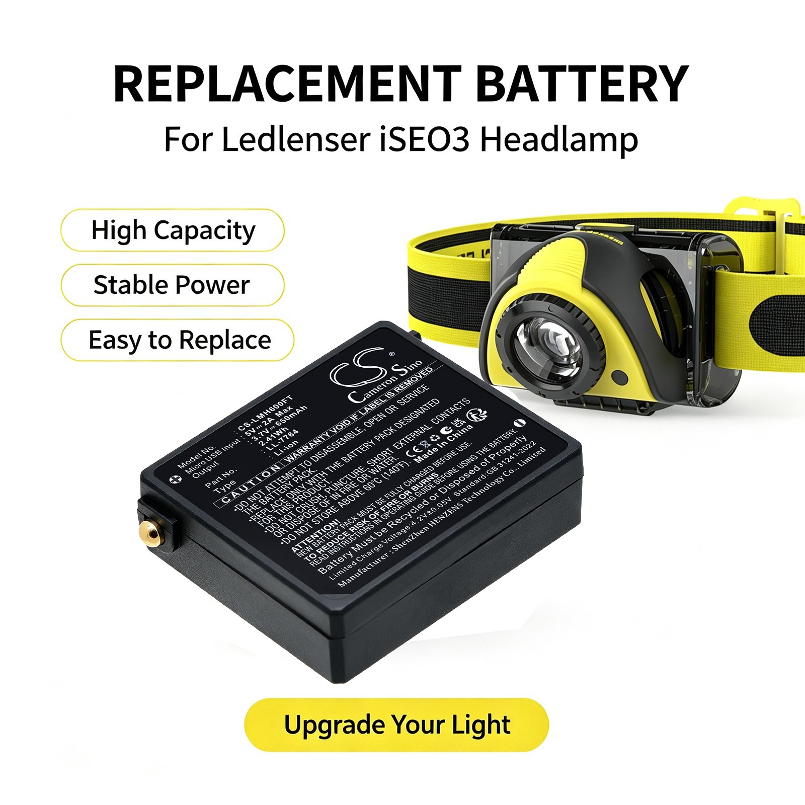 Batteri til lommelykt for Ledlenser iSEO3, iSEO5R, MH6 m.fl.