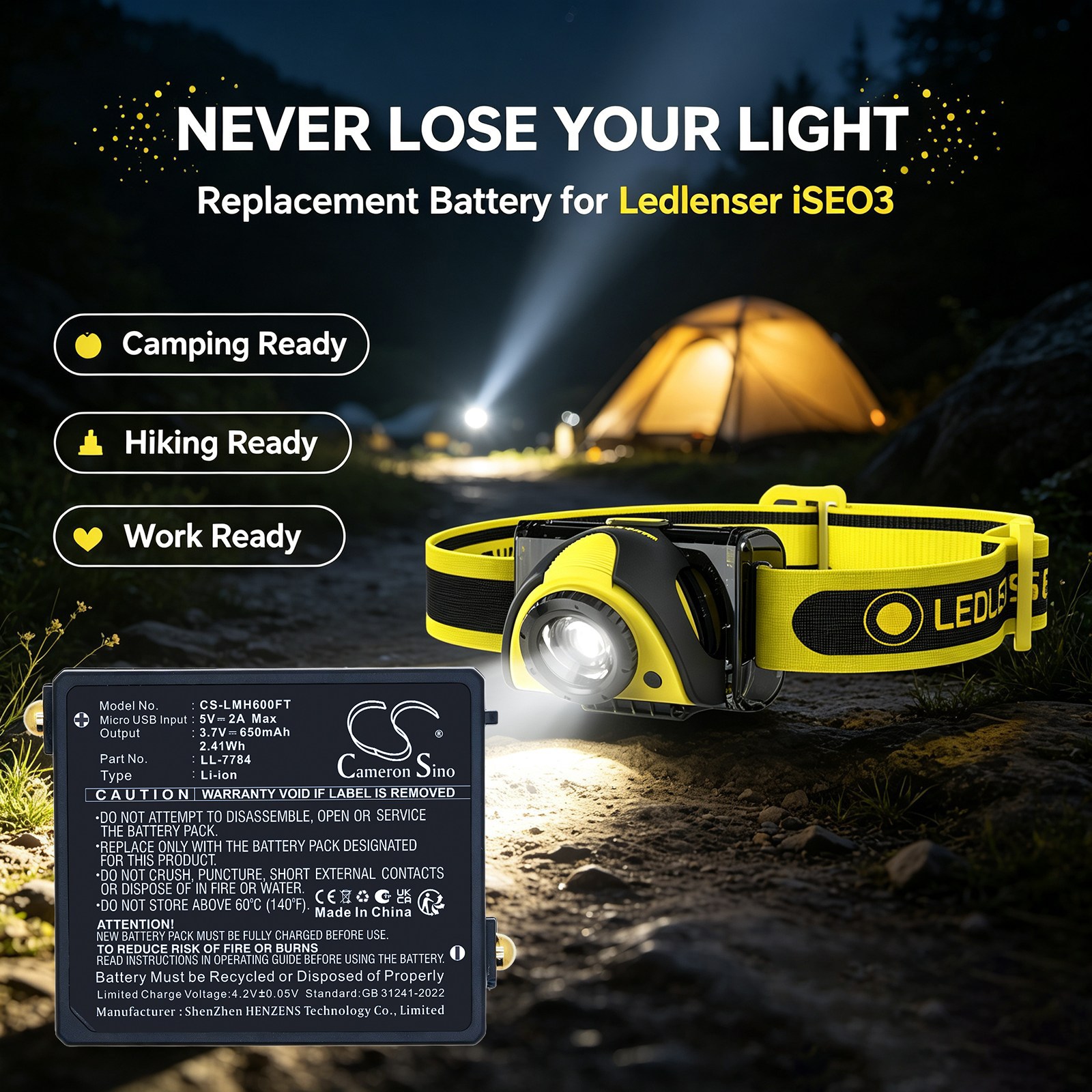 Batteri til lommelykt for Ledlenser iSEO3, iSEO5R, MH6 m.fl.