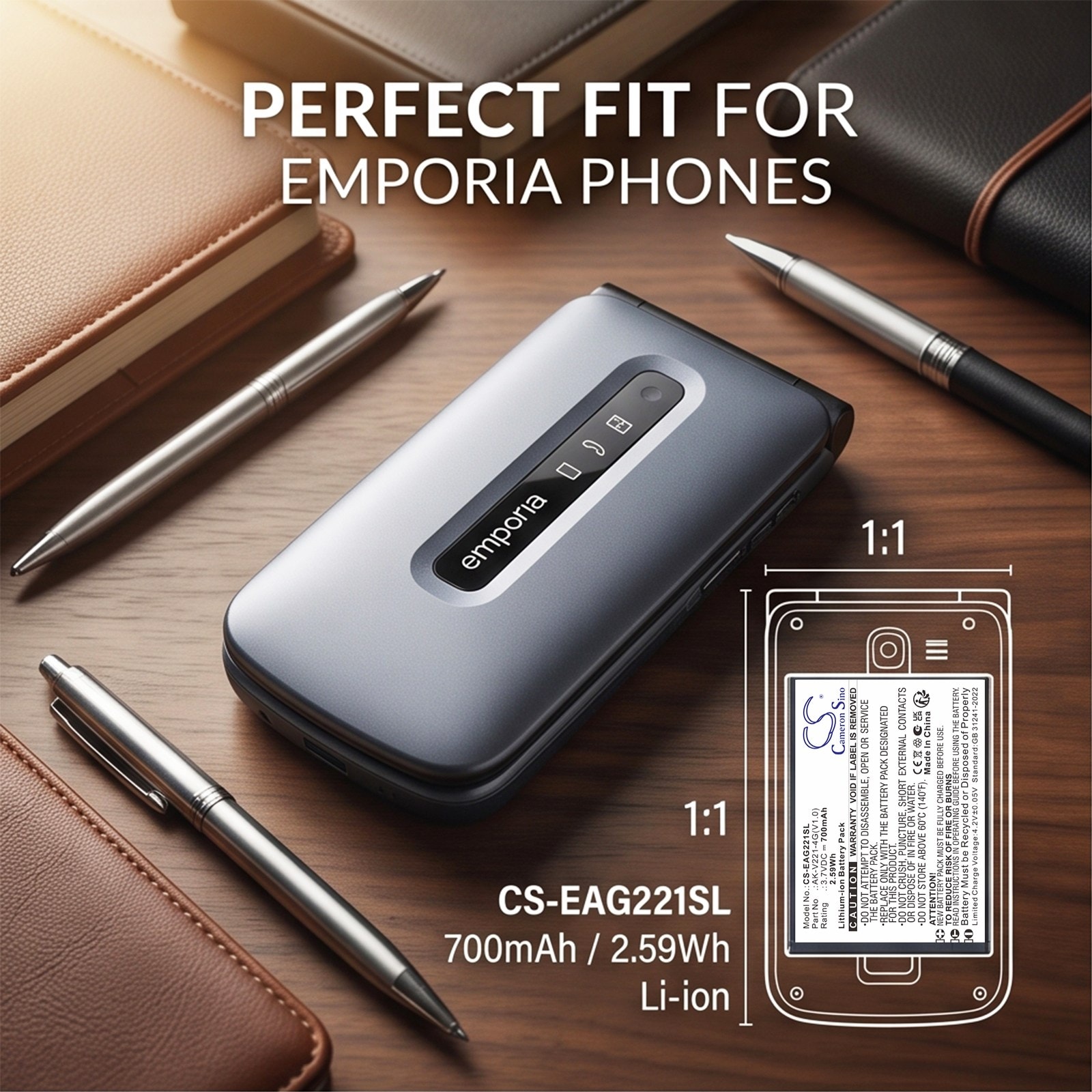 Batteri til mobiltelefon, smarttelefon for Emporia Active Glam 4G, V221-4G, Active Glam