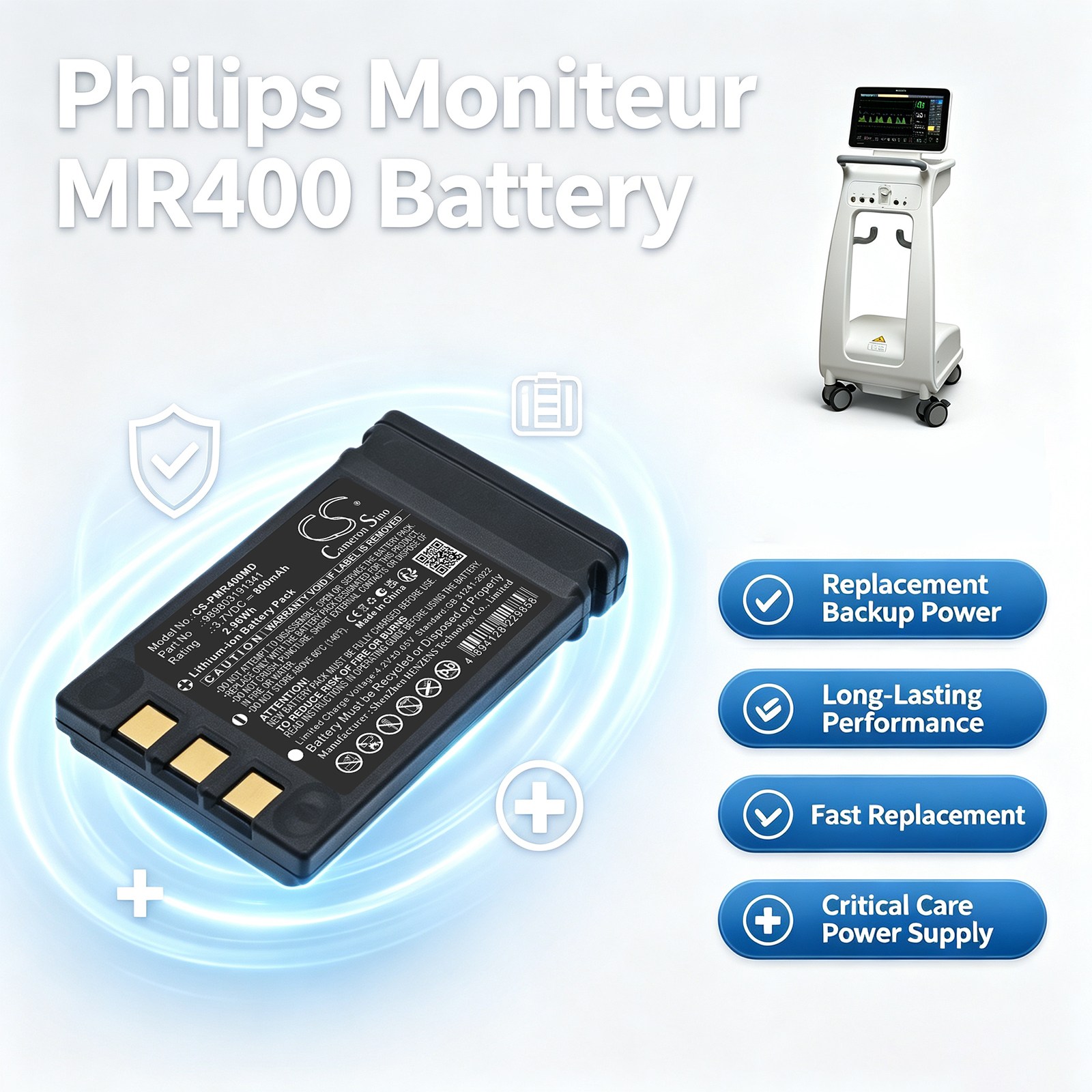 Batteri til medisinsk utstyr for Philips Moniteur MR400, 3. generasjon
