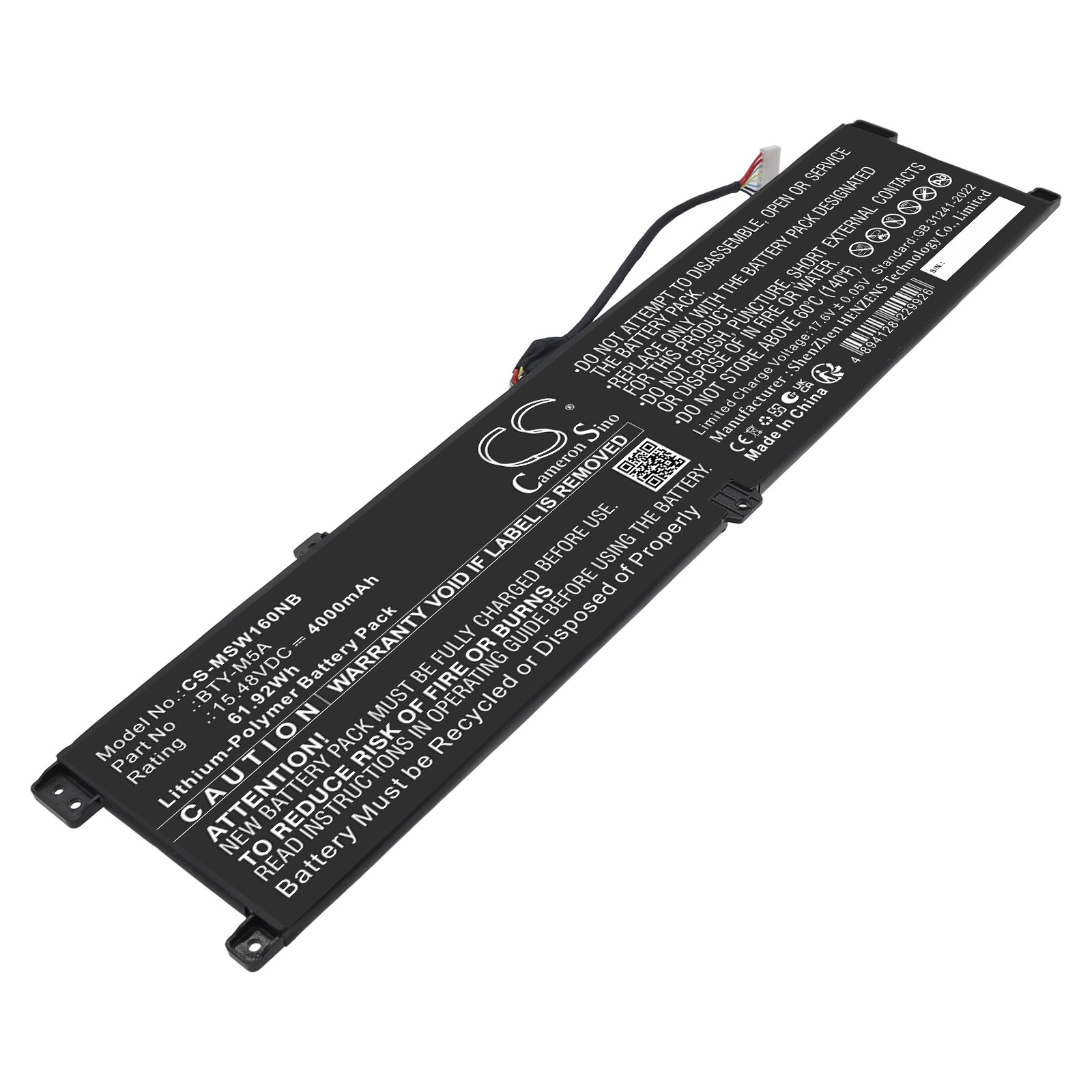 Batteri til bærbar PC, bærbar PC for MSI B14VFKG-056UK, Sword 16 HX B14VFKG-056UK