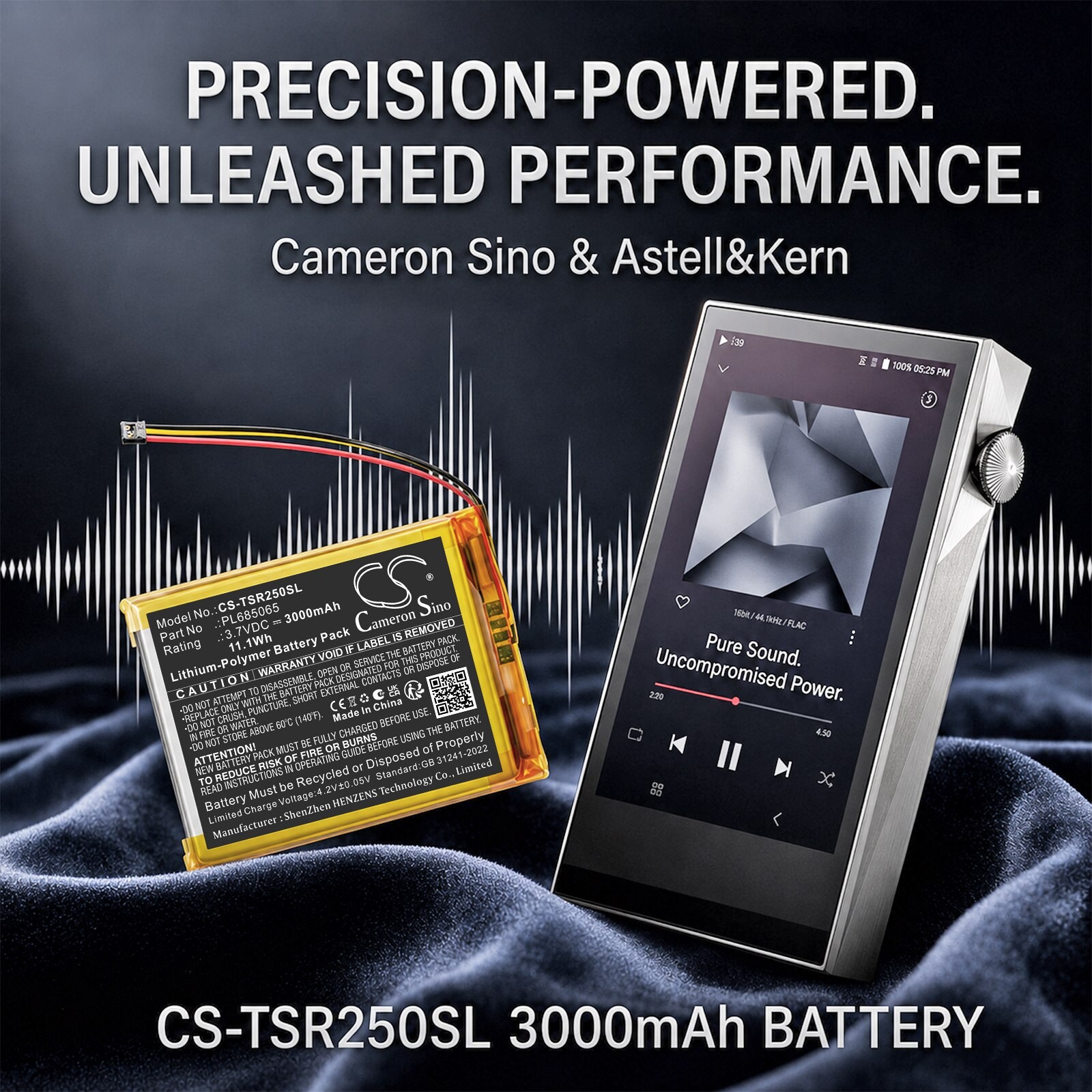 Batteri til mediespiller for Astell&Kern  PPS31,  SR15,  SR25 m.fl.