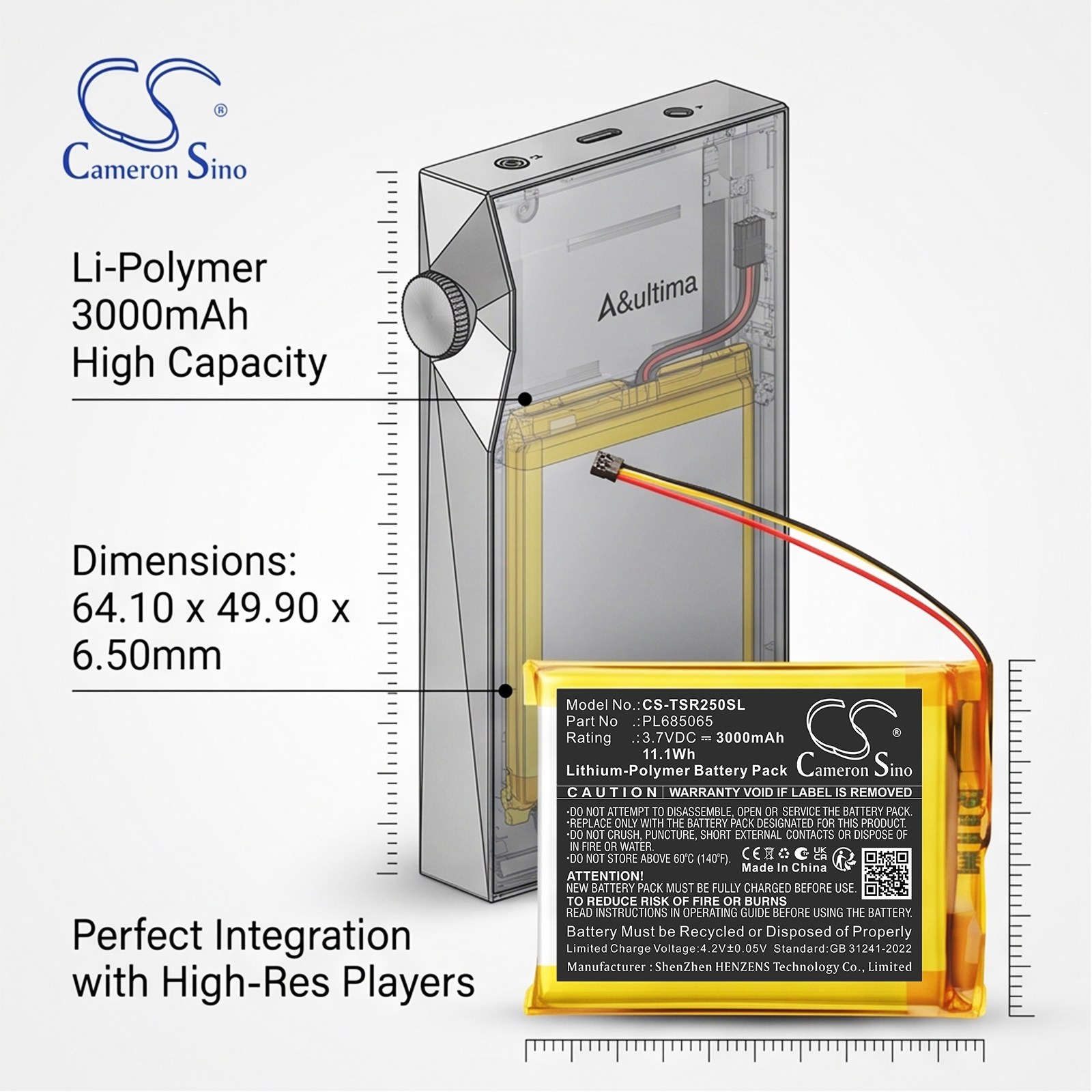 Batteri til mediespiller for Astell&Kern  PPS31,  SR15,  SR25 m.fl.