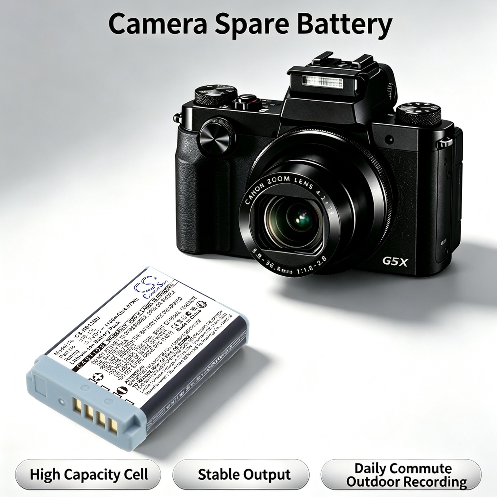 Batteri til kamera for Canon PowerShot G1 X Mark III, PowerShot G5X, PowerShot G5 X m.fl.