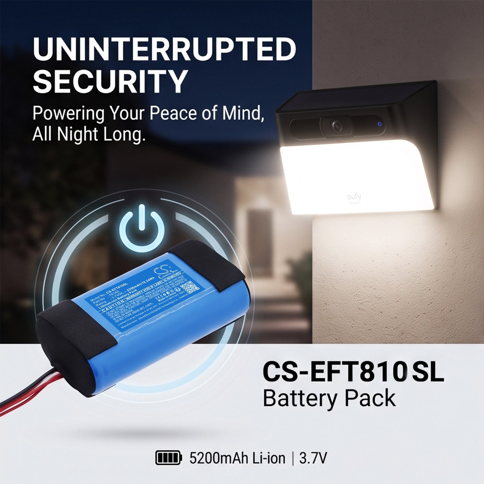 Batteri til hjemmets sikkerhetskamera for Eufy S120 Solar Wall Light Cam, T81A0
