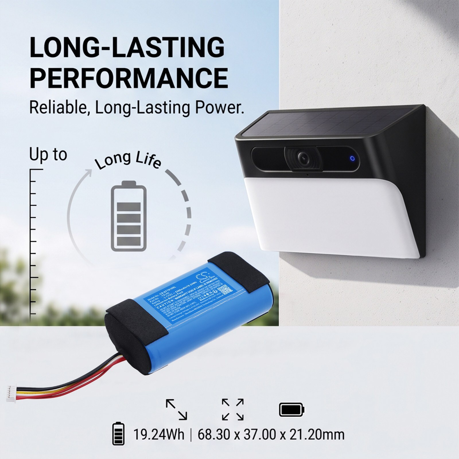 Batteri til hjemmets sikkerhetskamera for Eufy S120 Solar Wall Light Cam, T81A0