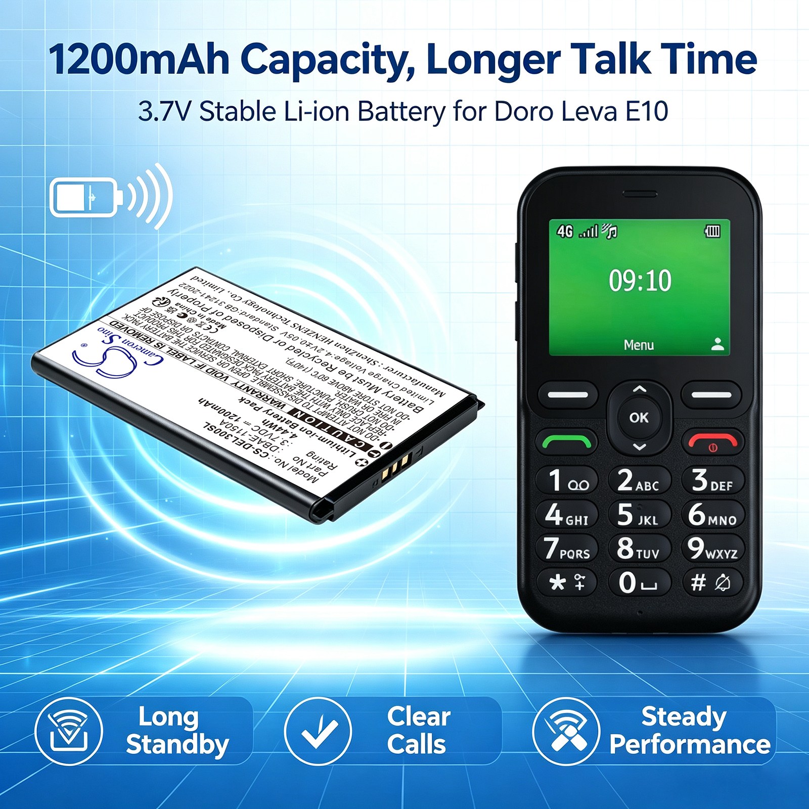 Batteri til mobiltelefon, smarttelefon for Doro Leva E10, Leva E20, Leva E22 m.fl.
