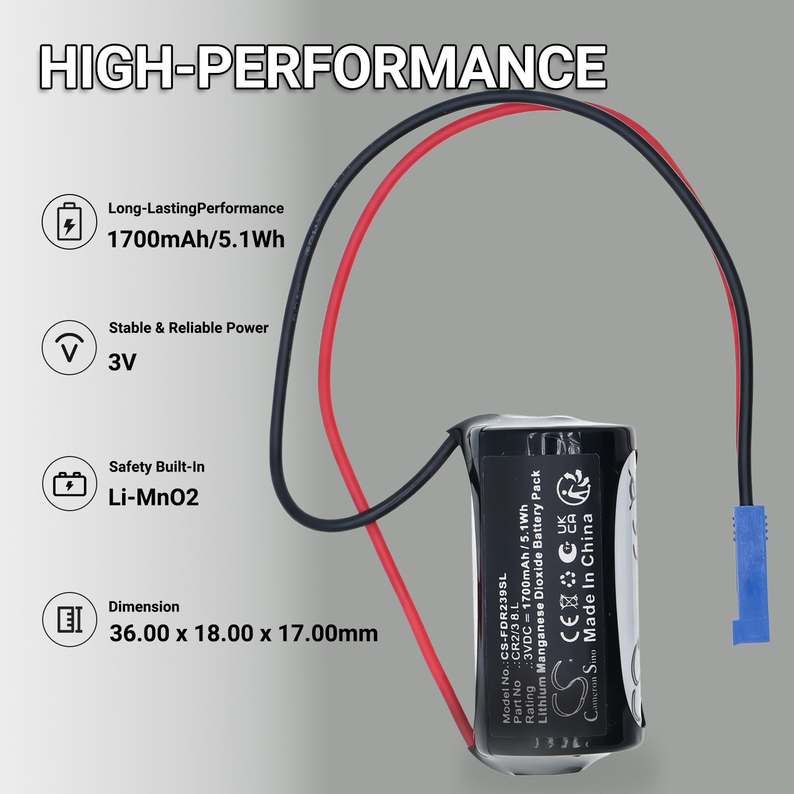 Batteri til PLC for FDK CR2/3 8.L (med BERG-2P-kontakt)