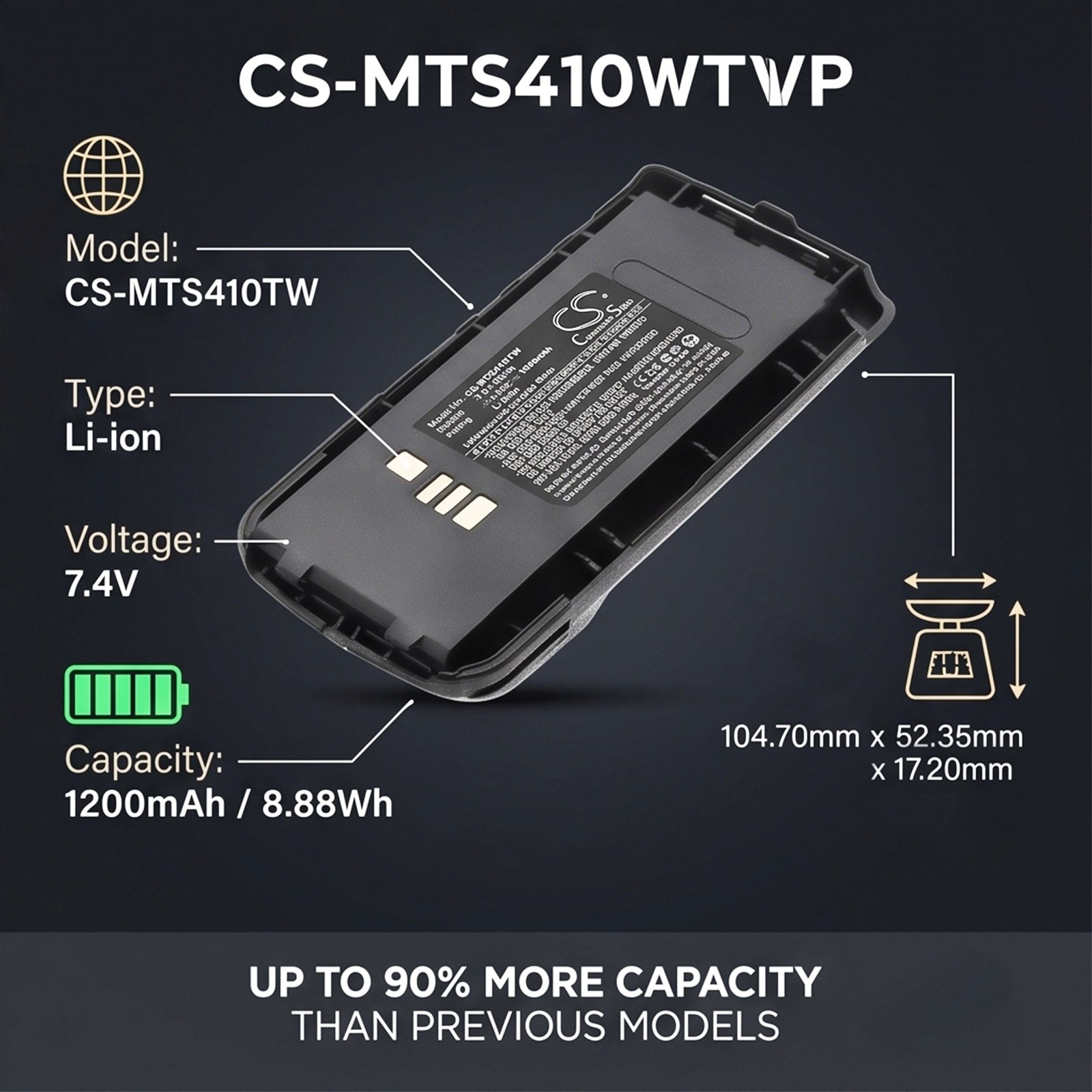 Batteri til toveis radio for Motorola H18KCN9PW9AN, H18QCN9PW9AN, XTS4000