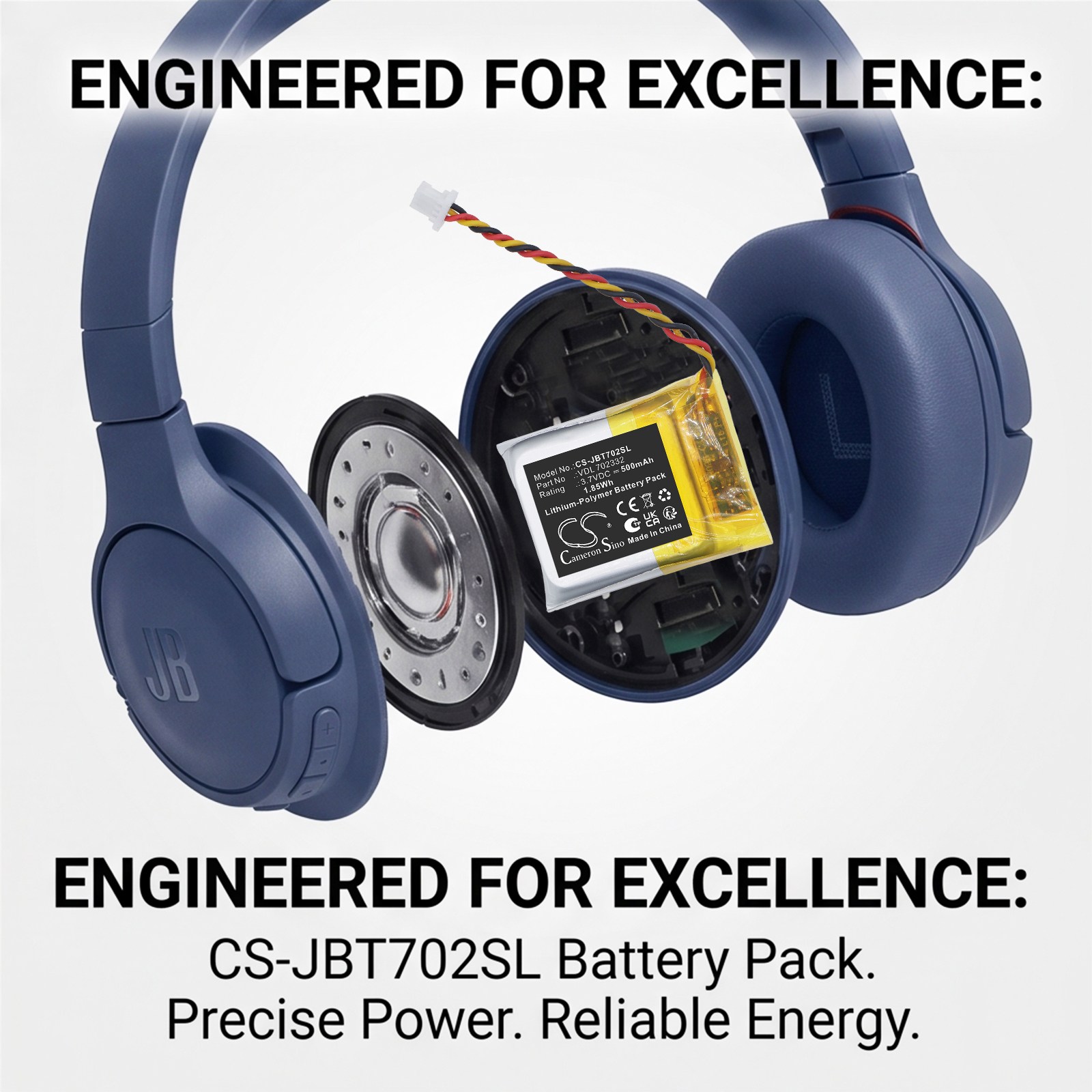 Batteri til trådløst headset for JBL Tune 720 BT
