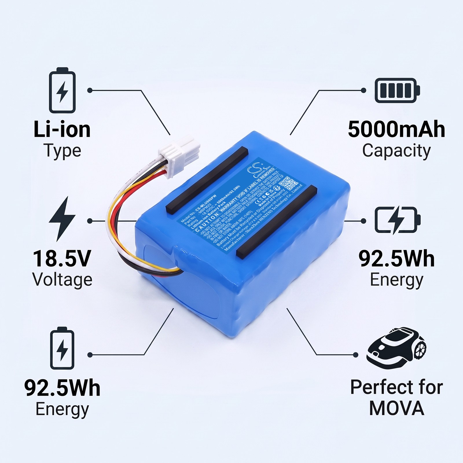 Batteri til gressklippere for MOVA ViAX 250, ViAX 500, Mower 600 m.fl.
