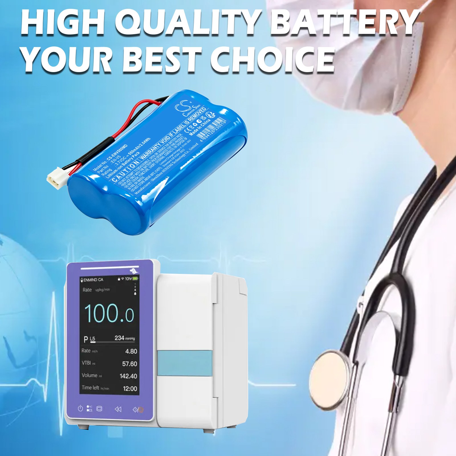 Batteri til medisinsk utstyr for ENMIND EN-V5