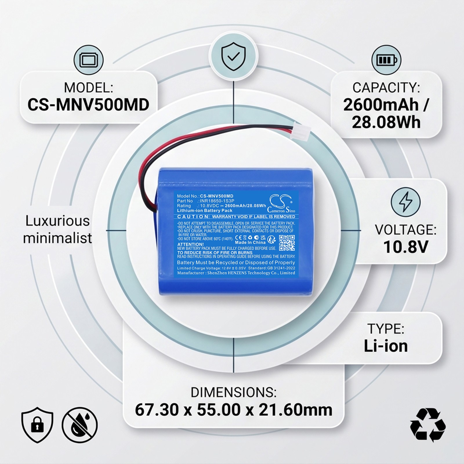 Batteri til Medevo EN-V5 medisinsk utstyr
