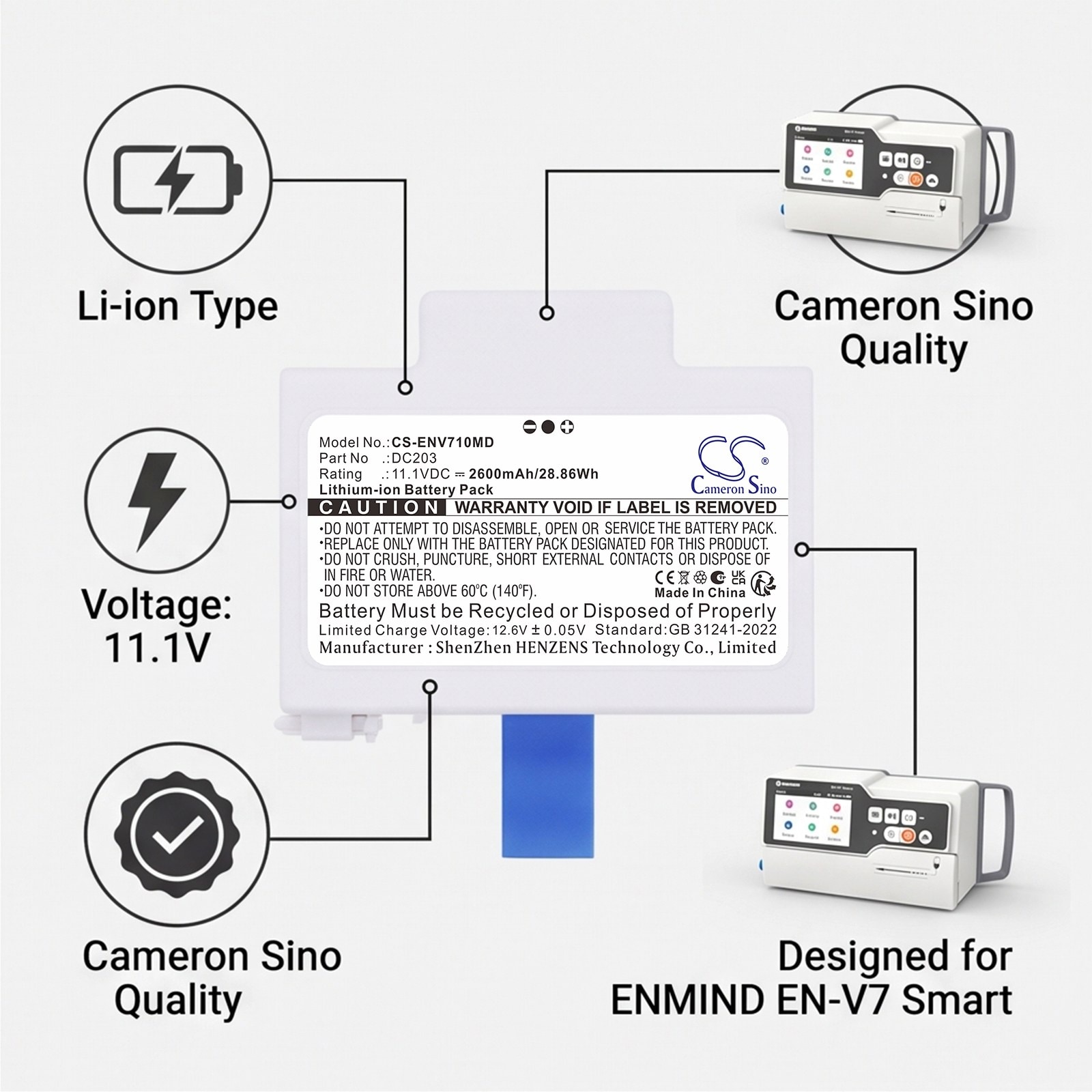 Batteri til medisinsk utstyr for ENMIND EN-V7
