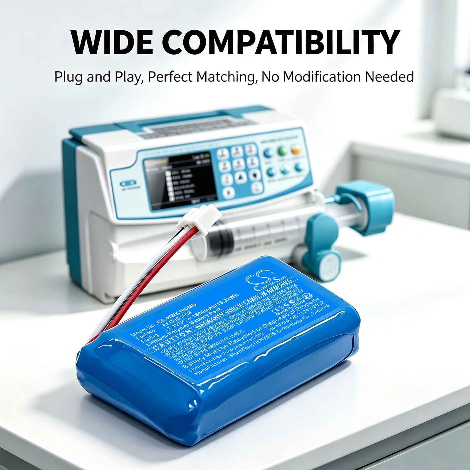 Batteri til medisinsk utstyr for Hawkmed infusjonspumpe HK-100, infusjonspumpe HK-100i m.fl.