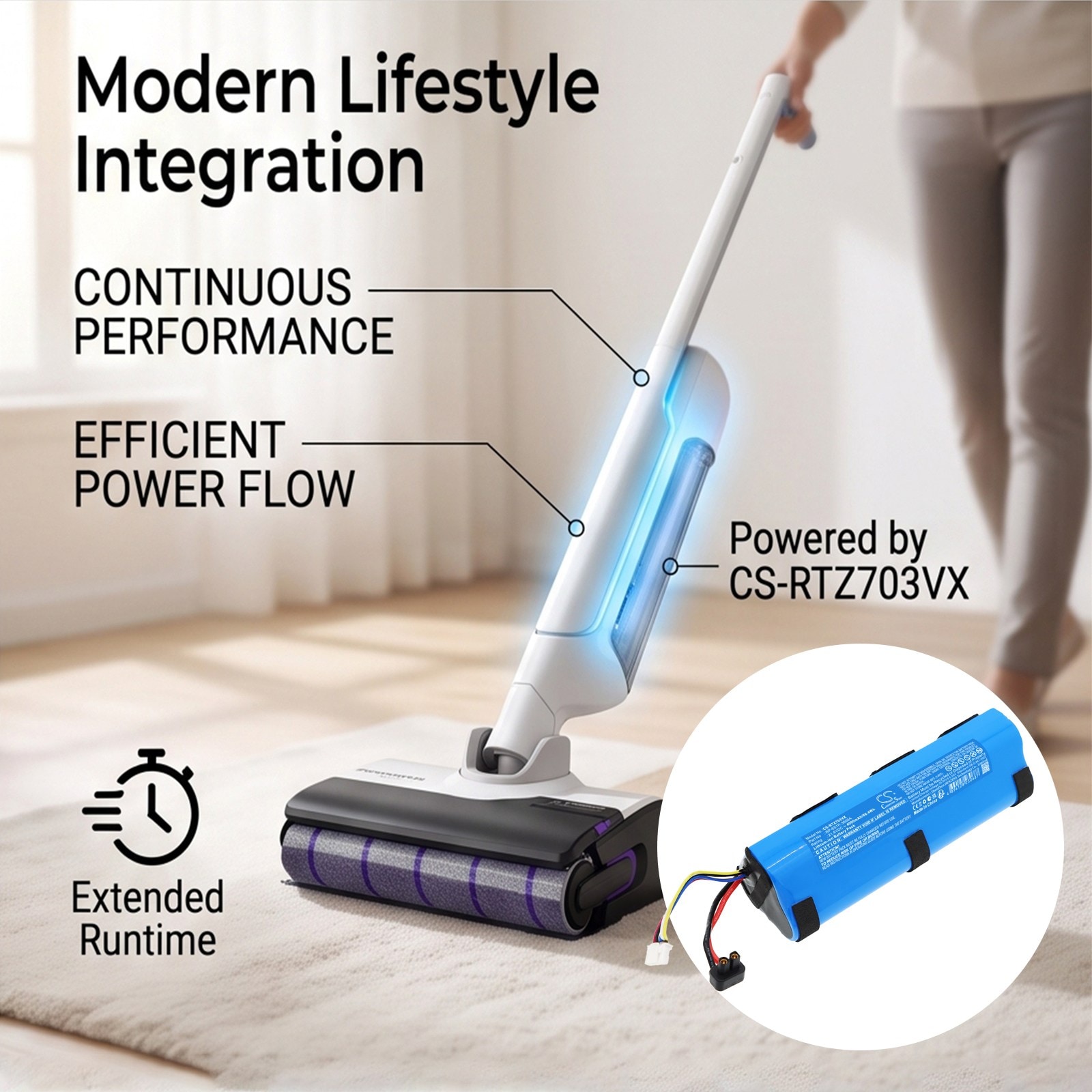 Batteri til Rowenta-støvsugere GF750, GF750W, GF7035 m.fl.