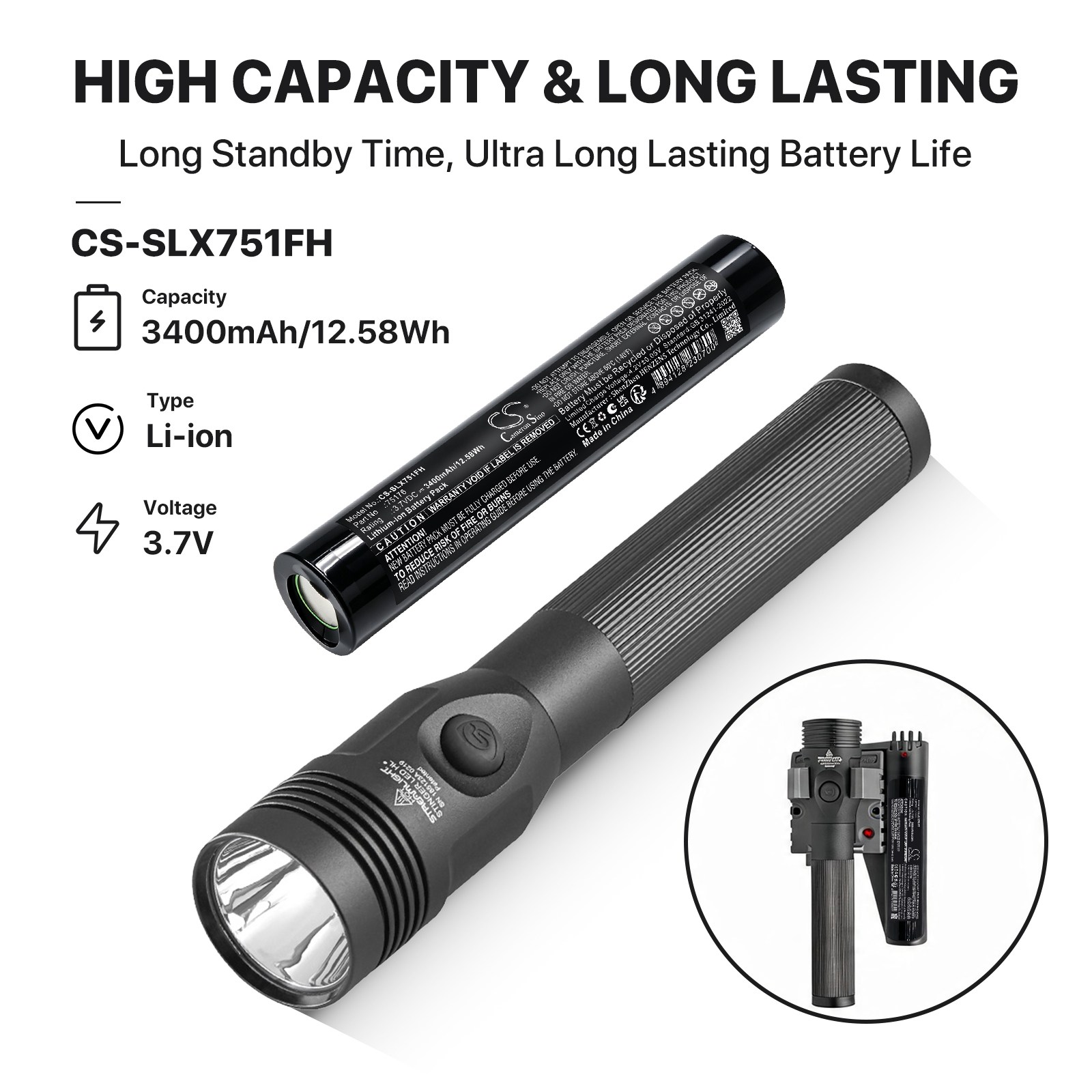 Batteri til lommelykt for Streamlight Stinger LED