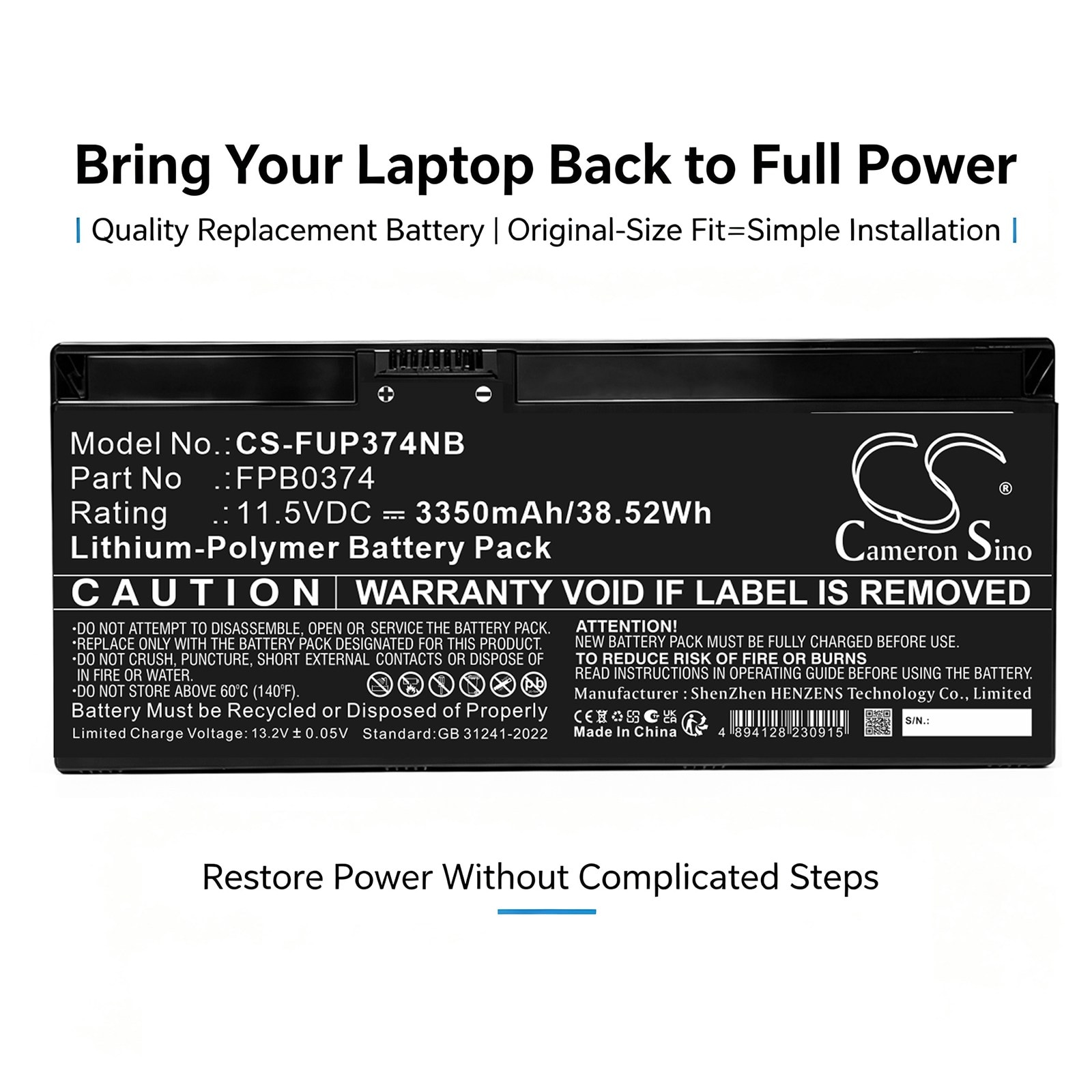 Batteri til bærbar PC, Fujitsu FMVQH04001, Lifebook U3114X m.fl.