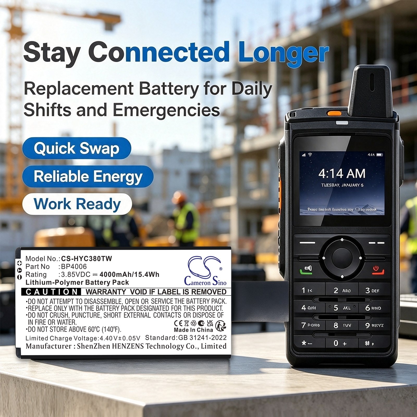 Batteri til toveisradio for Hytera PNC380, PNC380S, PNC380 POC-radio
