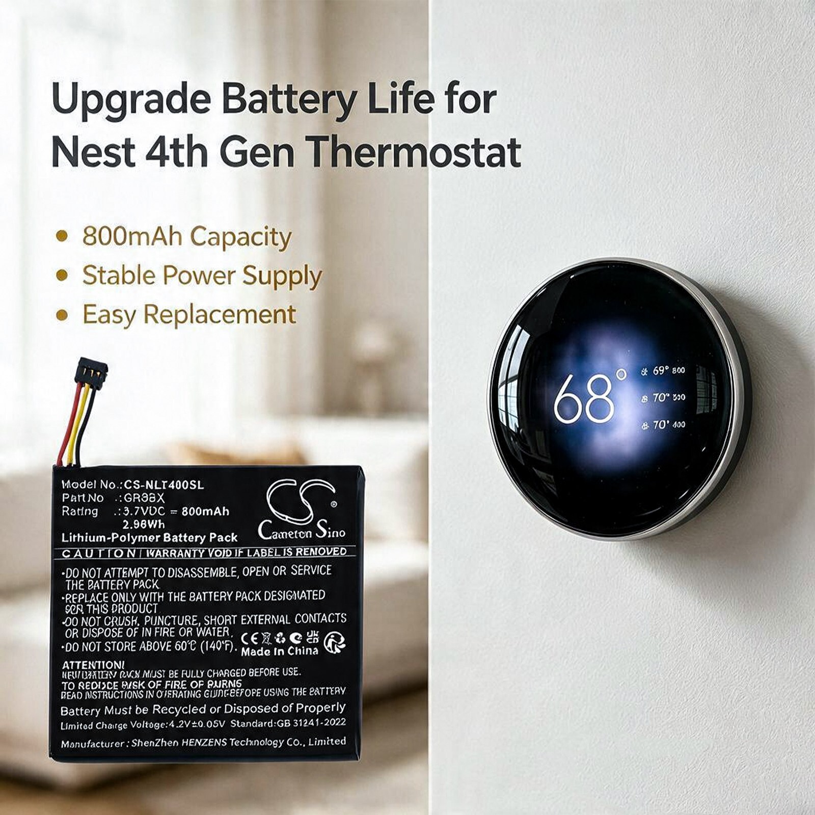 Batteri til Smart Home for Nest Thermostat 4. generasjon