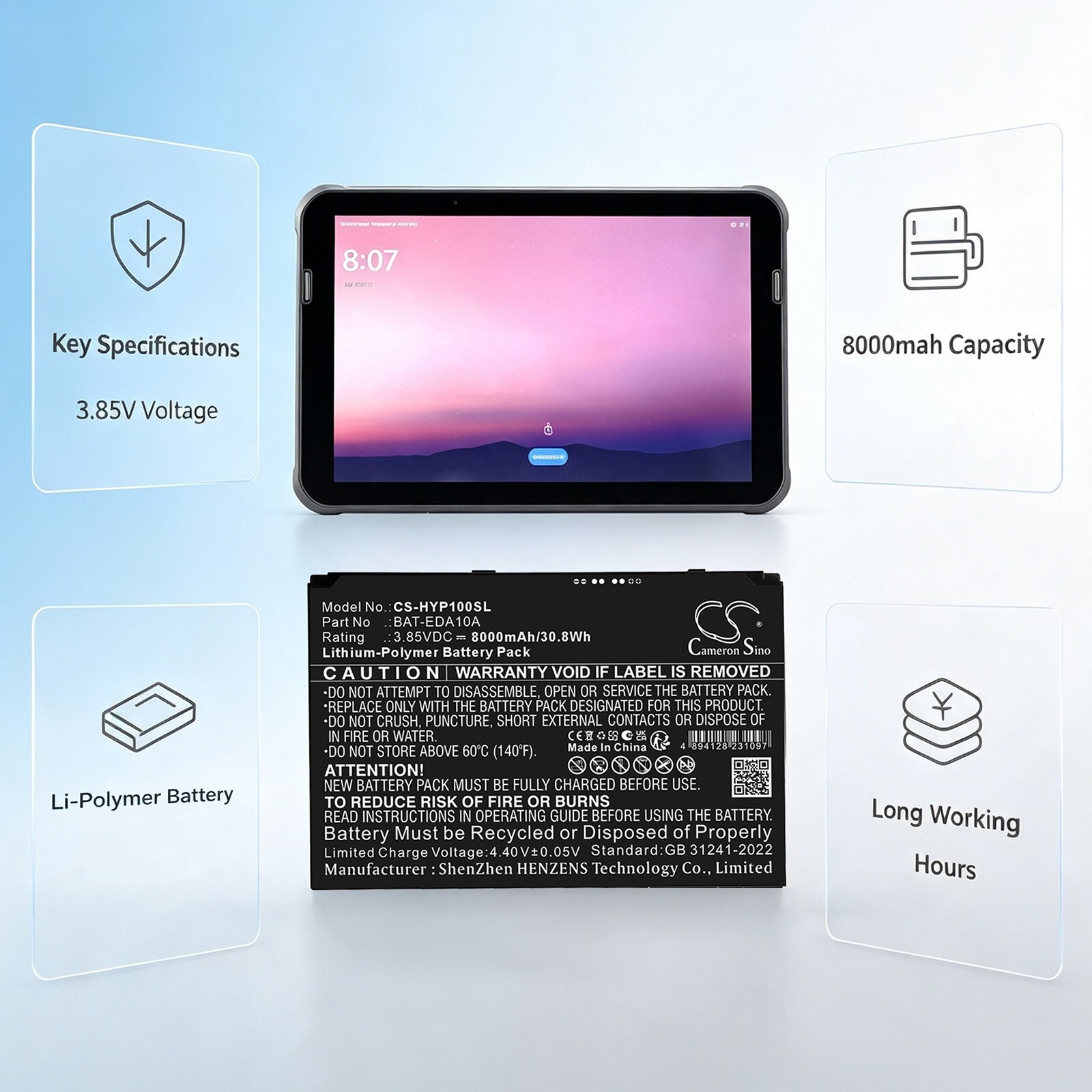 Batteri til nettbrett for Honeywell EDA10A-nettbrett, ScanPal EDA10A