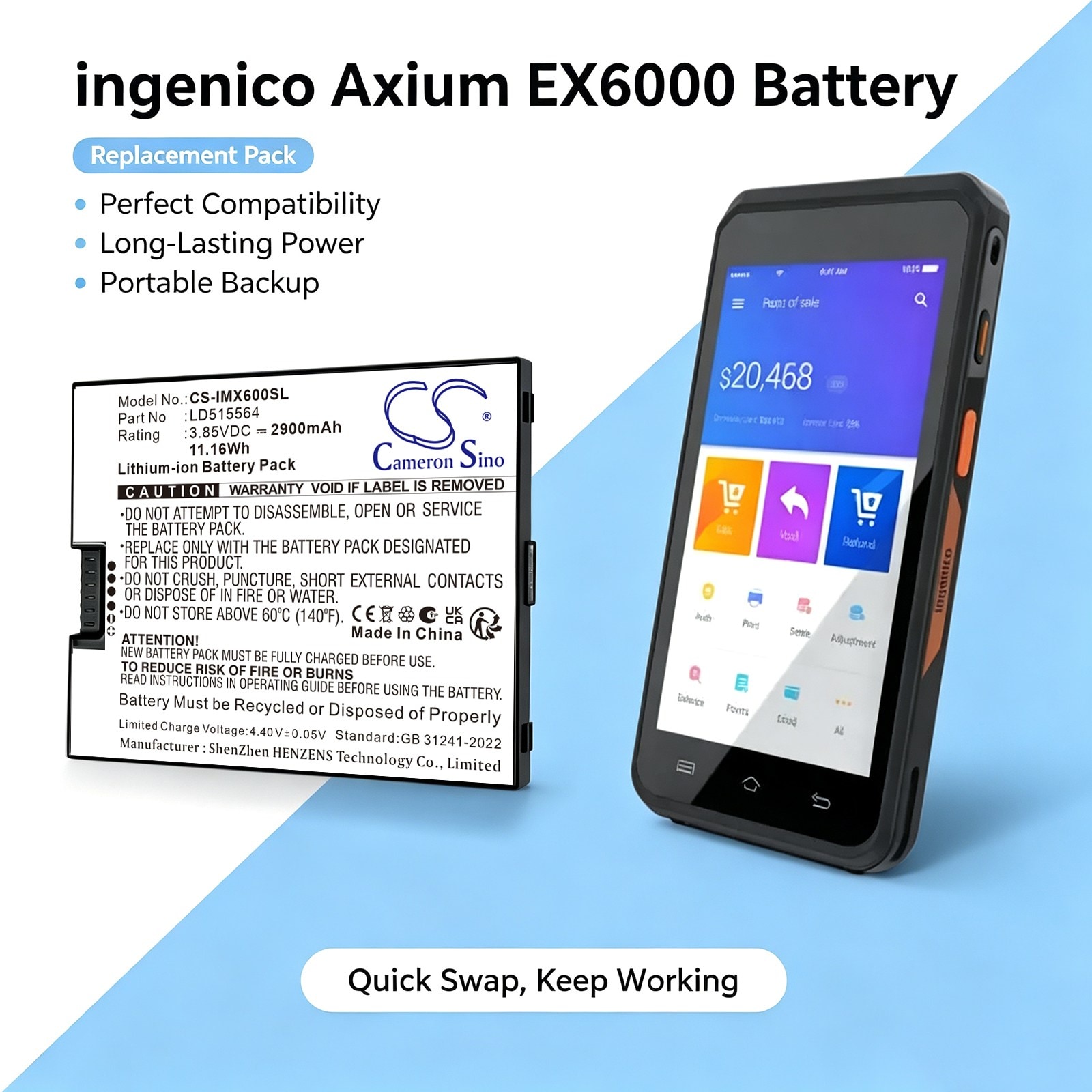Batteri til betalingsterminal for Ingenico Axium EX6000