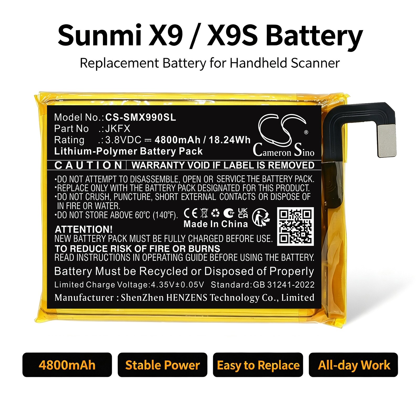 Batteri til betalingsterminal for Sunmi X9, X9s
