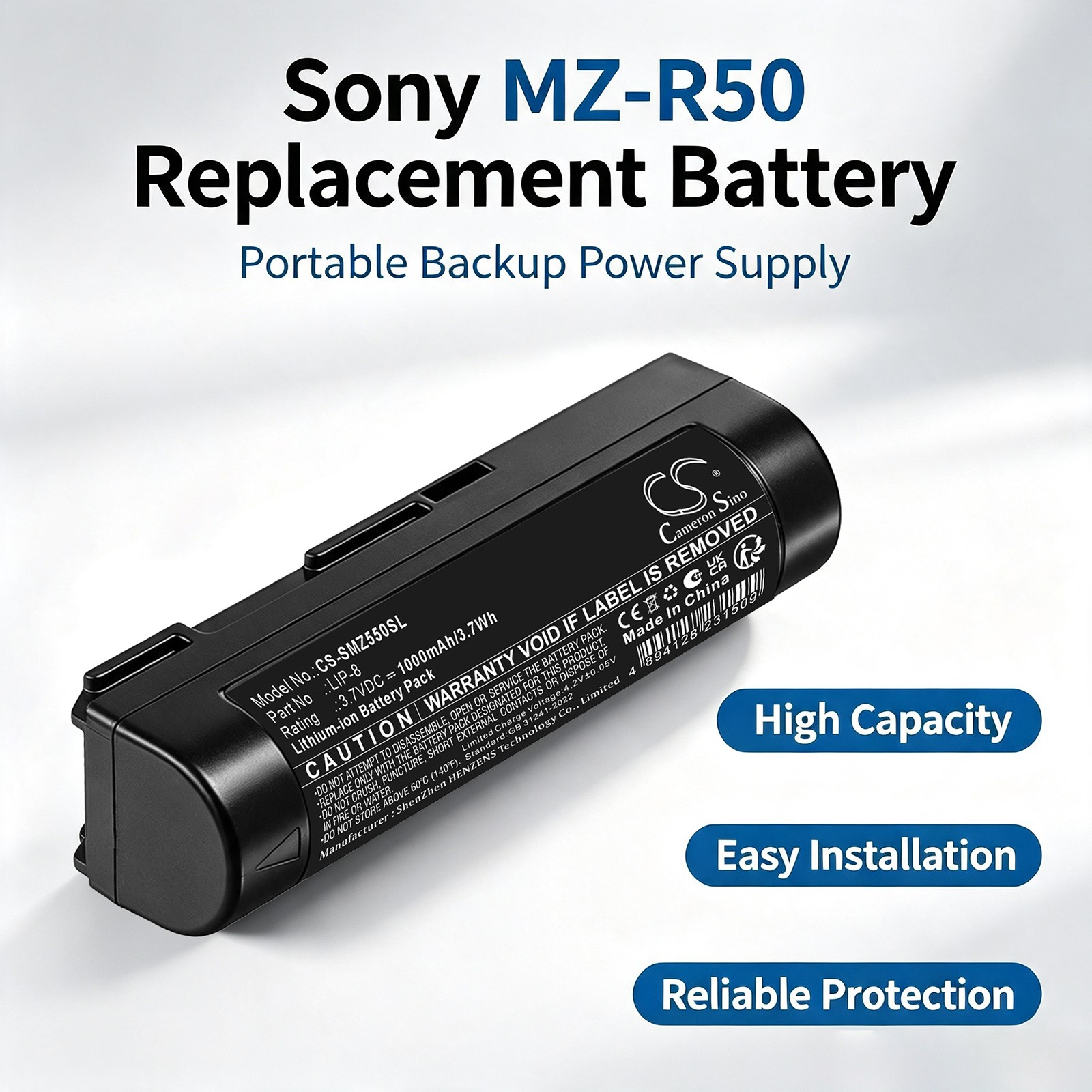 Batteri til Musikk for Sony MZ-R50, MZ-R50S, MZ-R5ST