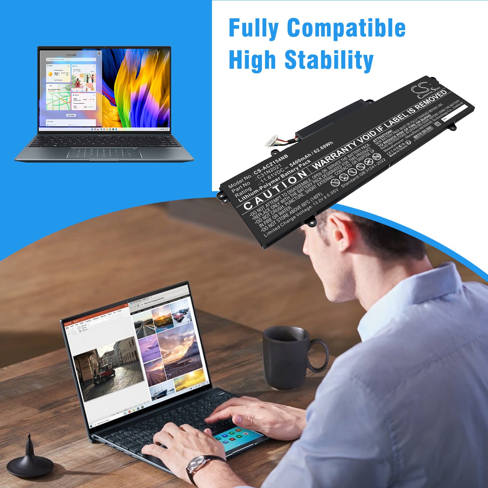 Batteri til bærbar PC, Notatbok for Asus ZENBOOK 14X OLED UX5401EA-KN511TS m.fl.