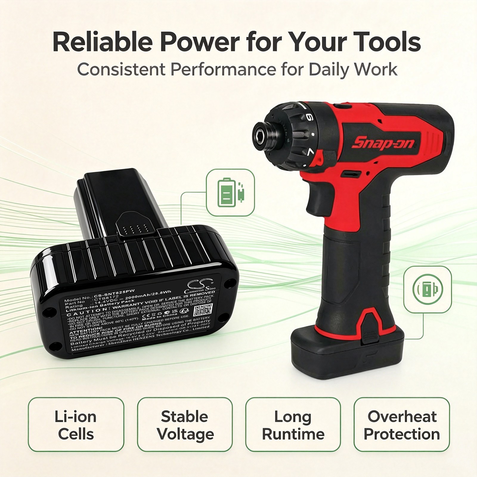 Batteri til elektriske verktøy for Snap-On CTS825, CT761, CT725 m.fl.