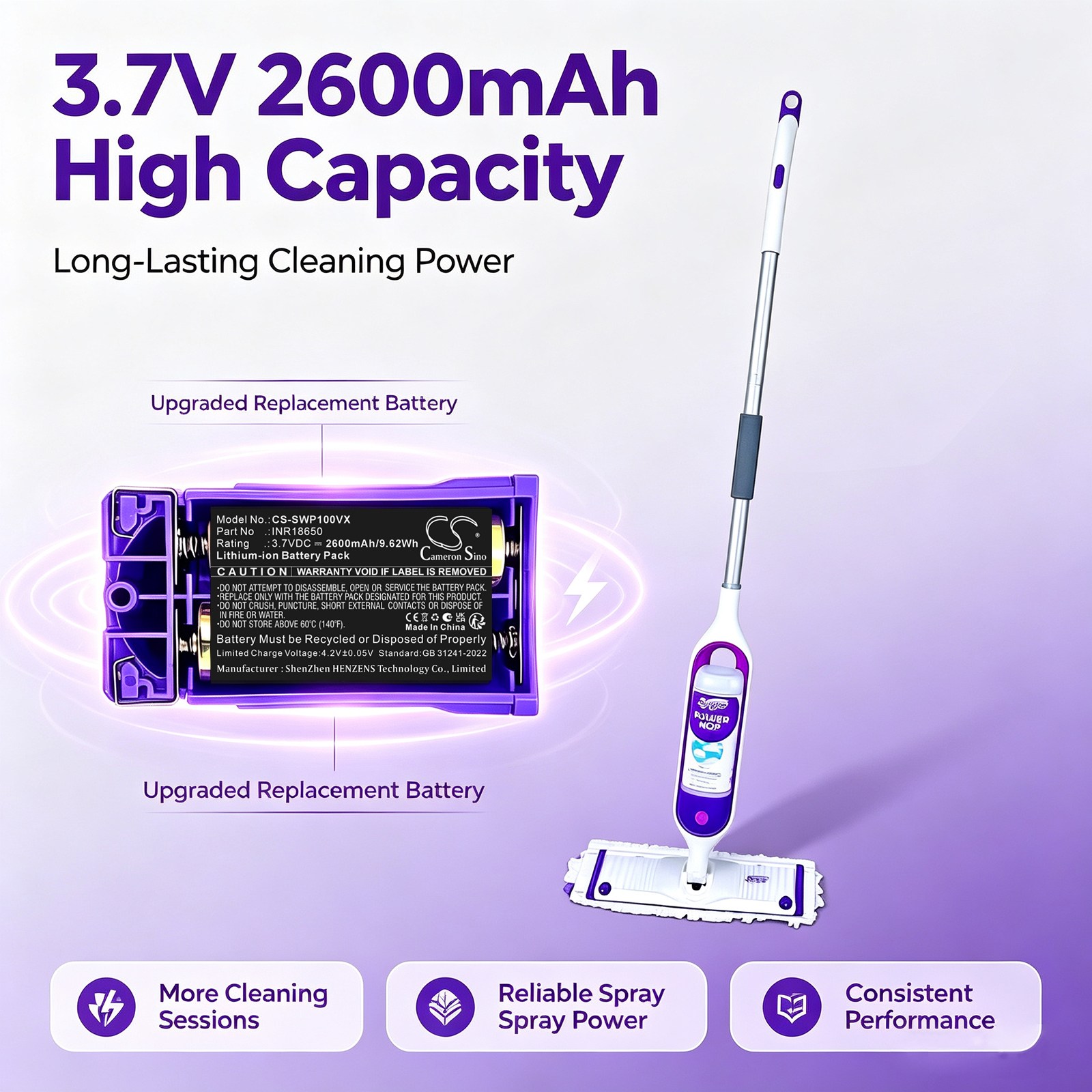 Batteri til støvsugeren for Swiffer Power Mop, PowerMop Mopping, WetJet Mop