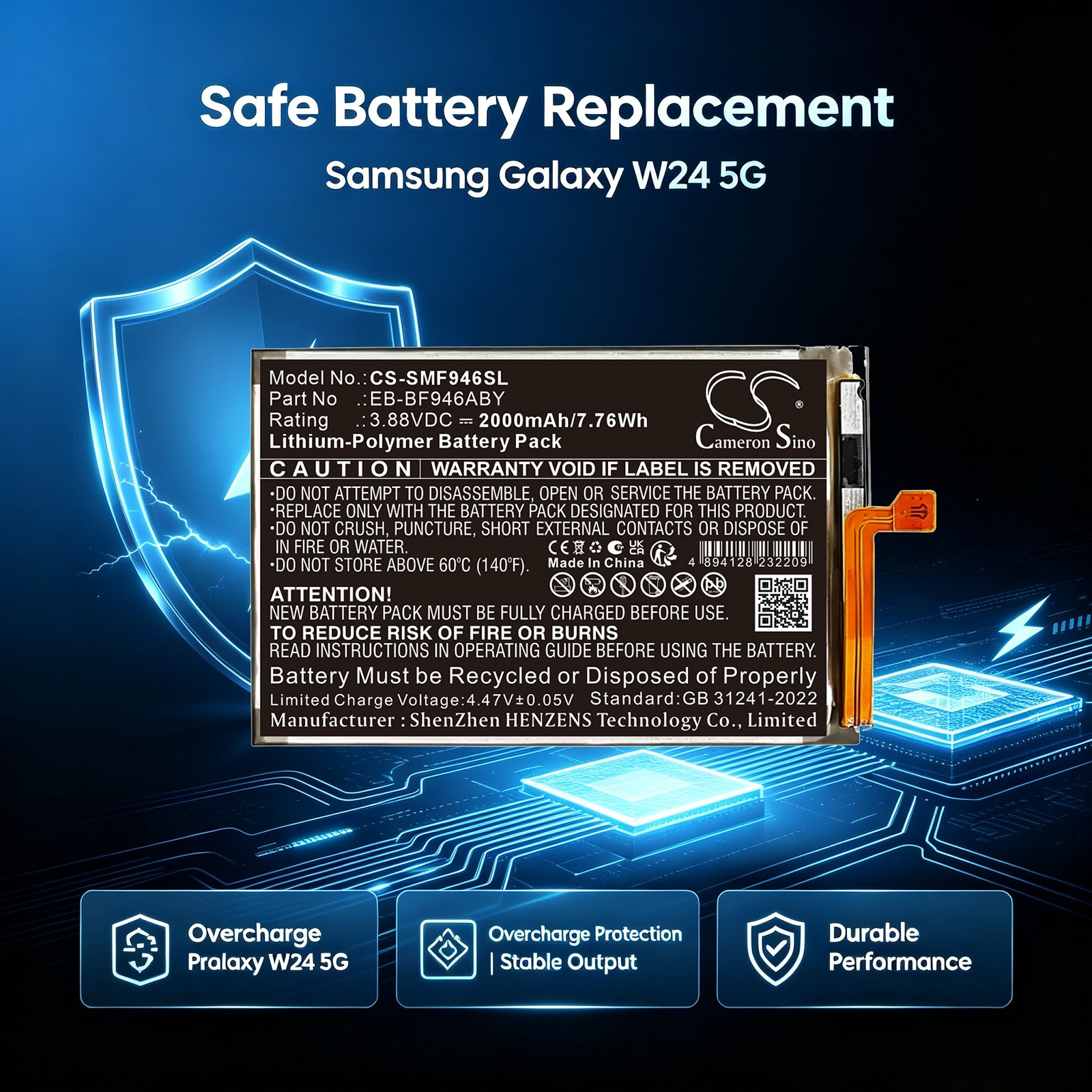 Batteri til mobiltelefon, smarttelefon for Samsung Galaxy Z Fold5 5G, SM-W9024, W24 5G m.fl.
