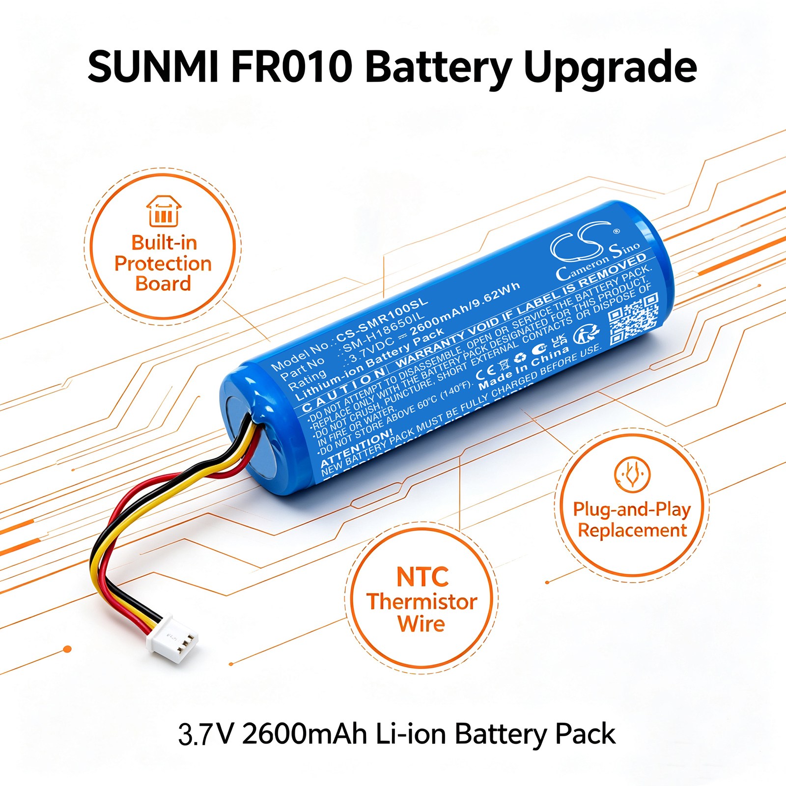 Batteri til betalingsterminal for Sunmi FR010 Financial Cash Register