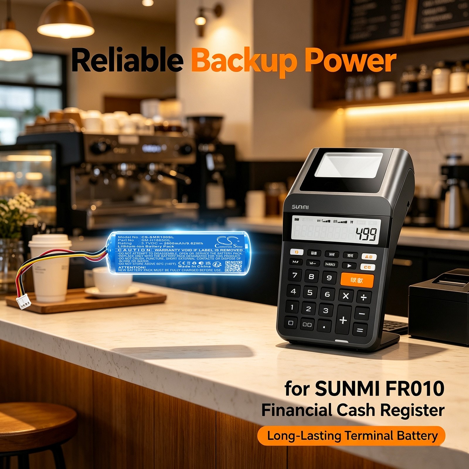 Batteri til betalingsterminal for Sunmi FR010 Financial Cash Register