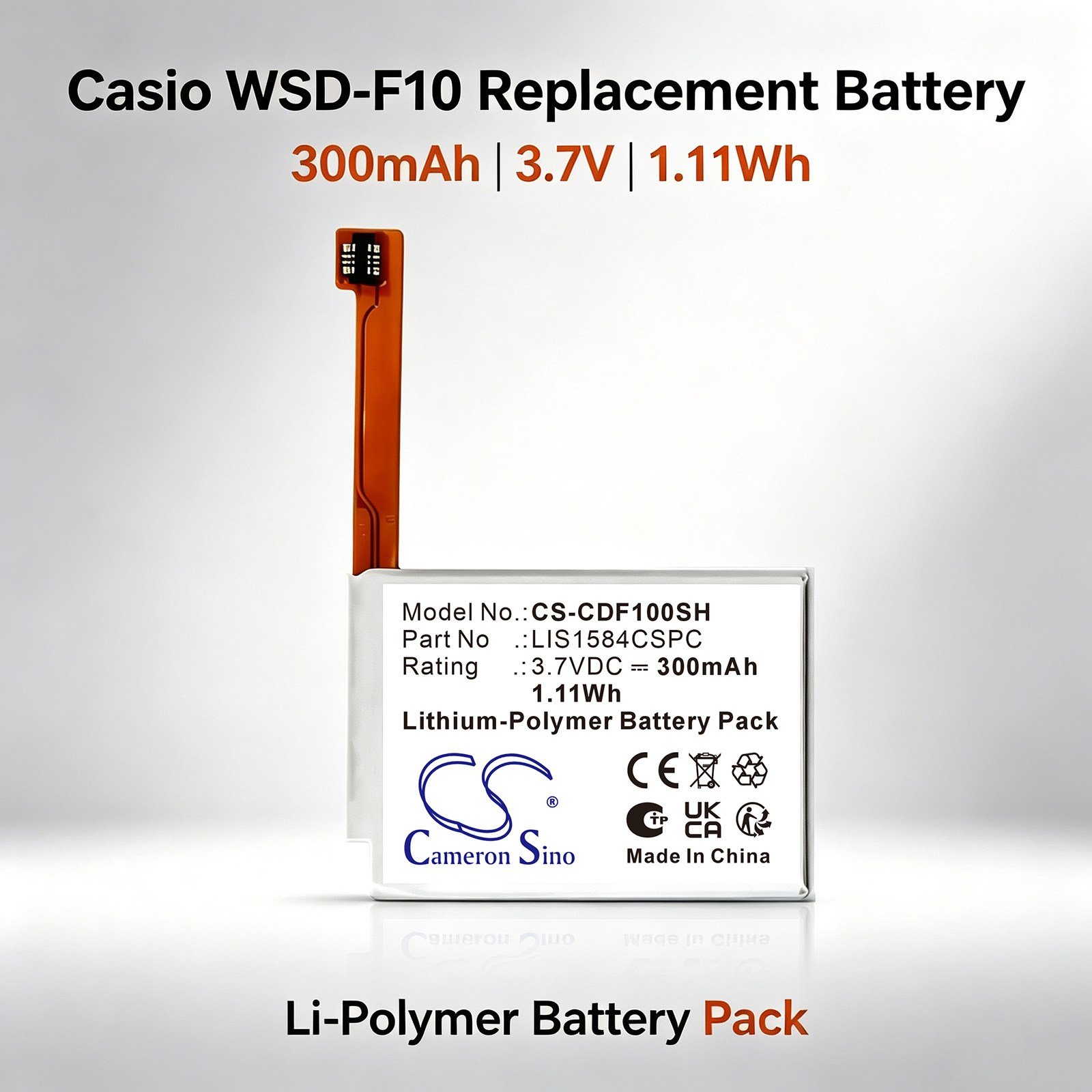 Batteri til smartklokke for Casio WSD-F10, WSD-F20, WSD-F21 m.fl.