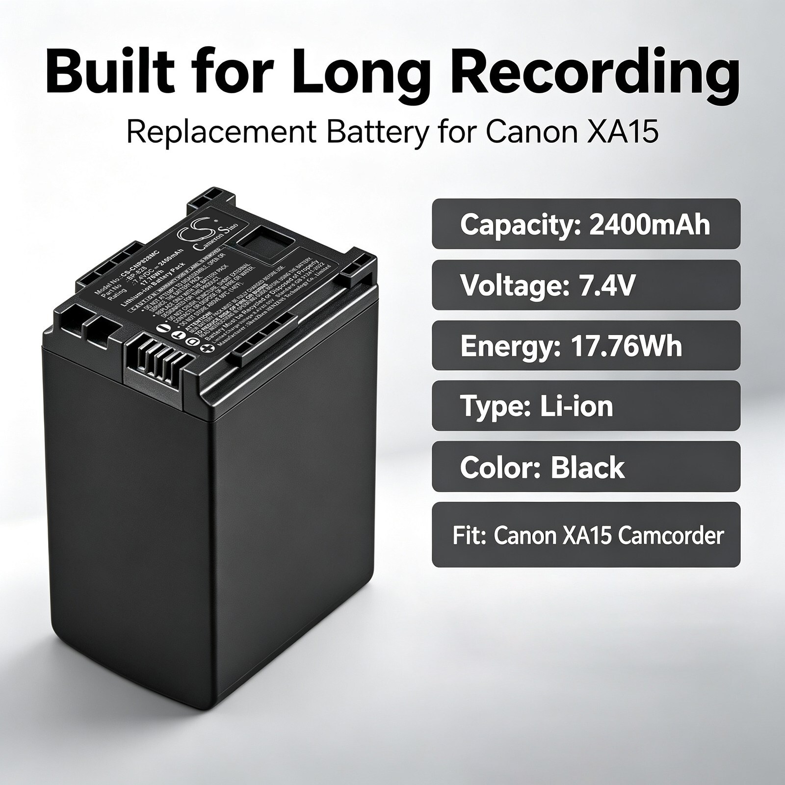 Batteri til kamera for Canon Vixia HF10, Vixia HF11, Vixia HF100 m.fl.