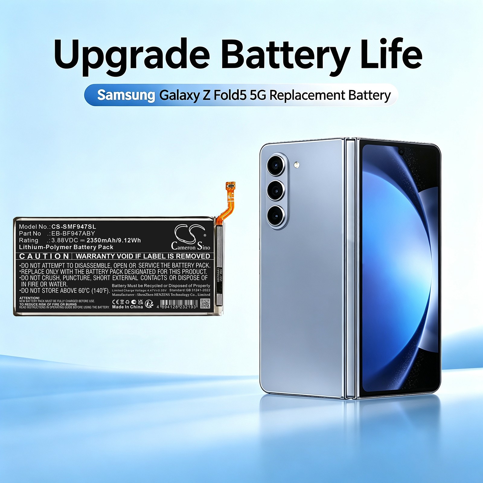 Batteri til mobiltelefon, smarttelefon for Samsung Galaxy Z Fold5 5G, SM-W9024, W24 5G m.fl.